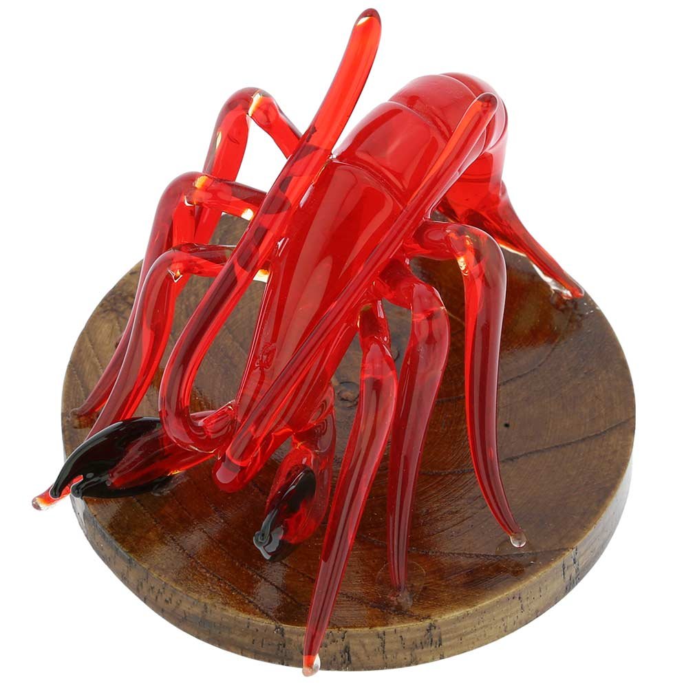 Handmade Murano Glass Lobster Sculpture on Base - Authentic Venetian Art for Home Decor & Gift