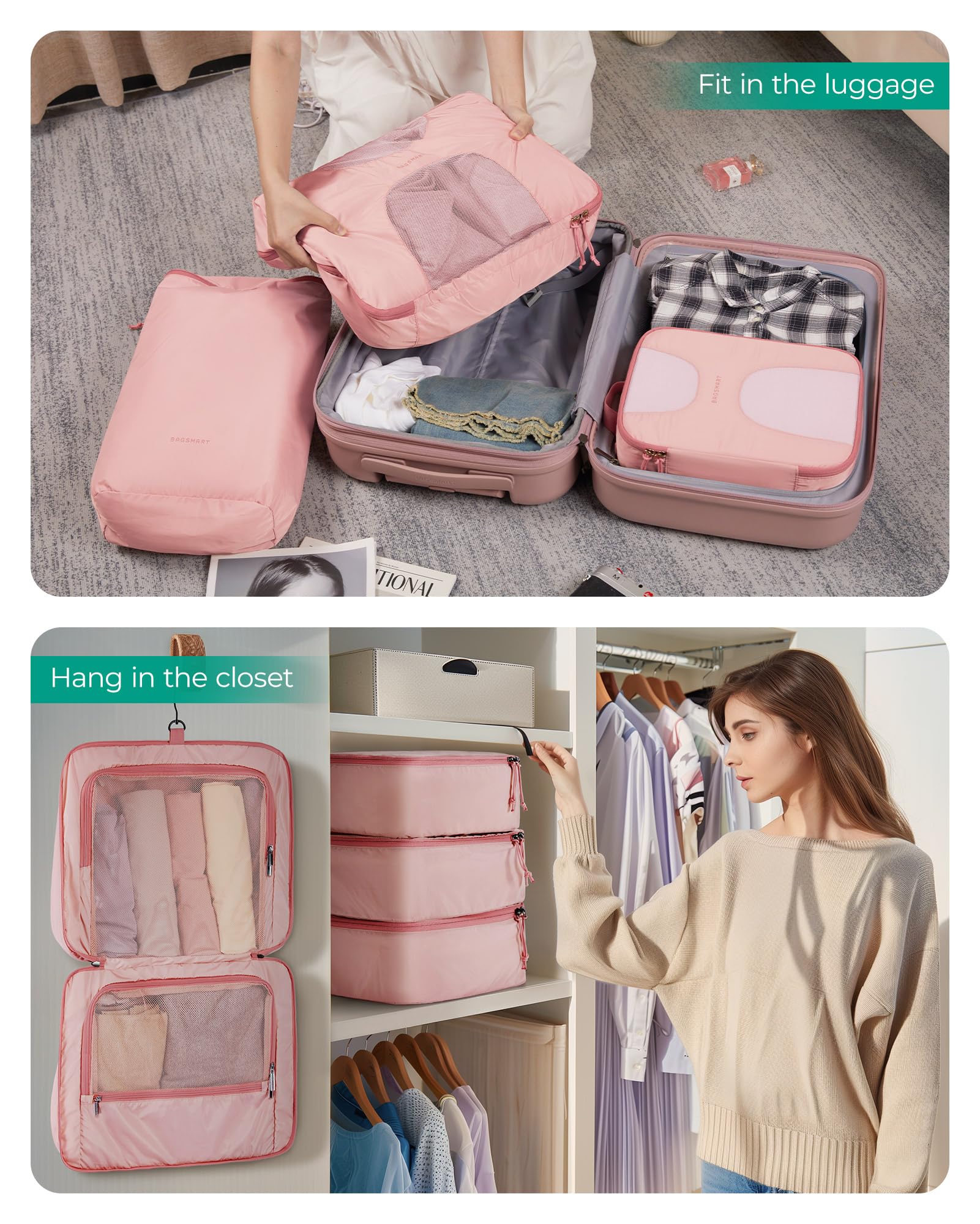 BAGSMART 6-Piece Hanging Travel Packing Cubes Set - Large Luggage Organizers for Women, Cruise Ship Essentials & Suitcase Storage - Perfect for Vacation, Business Trips & Weekend Getaways