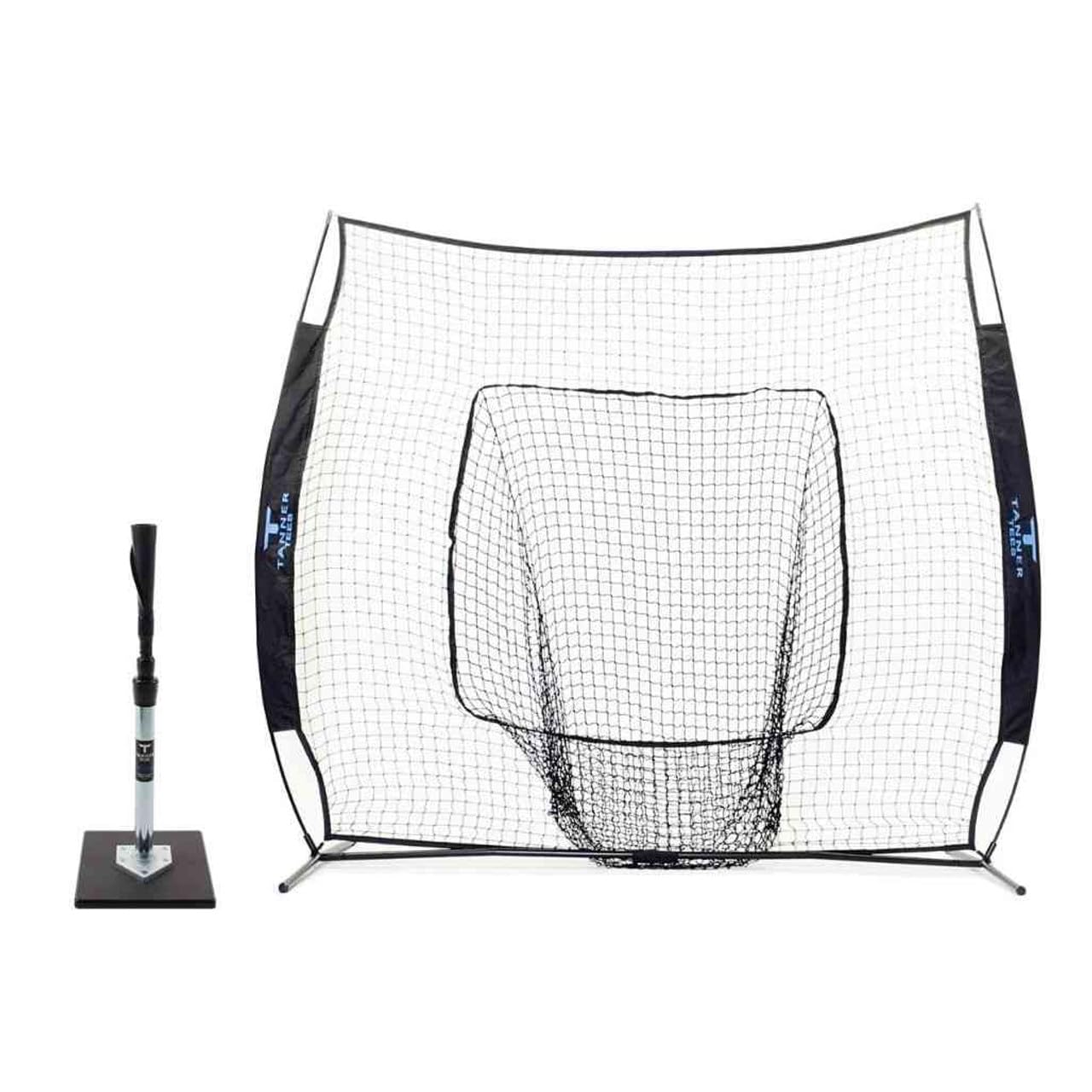 Original Tanner Tee Baseball & Softball Batting Tee with 7' x 7' Portable Practice Net - Perfect for Backyard Training, Batting Cages & Field Practice