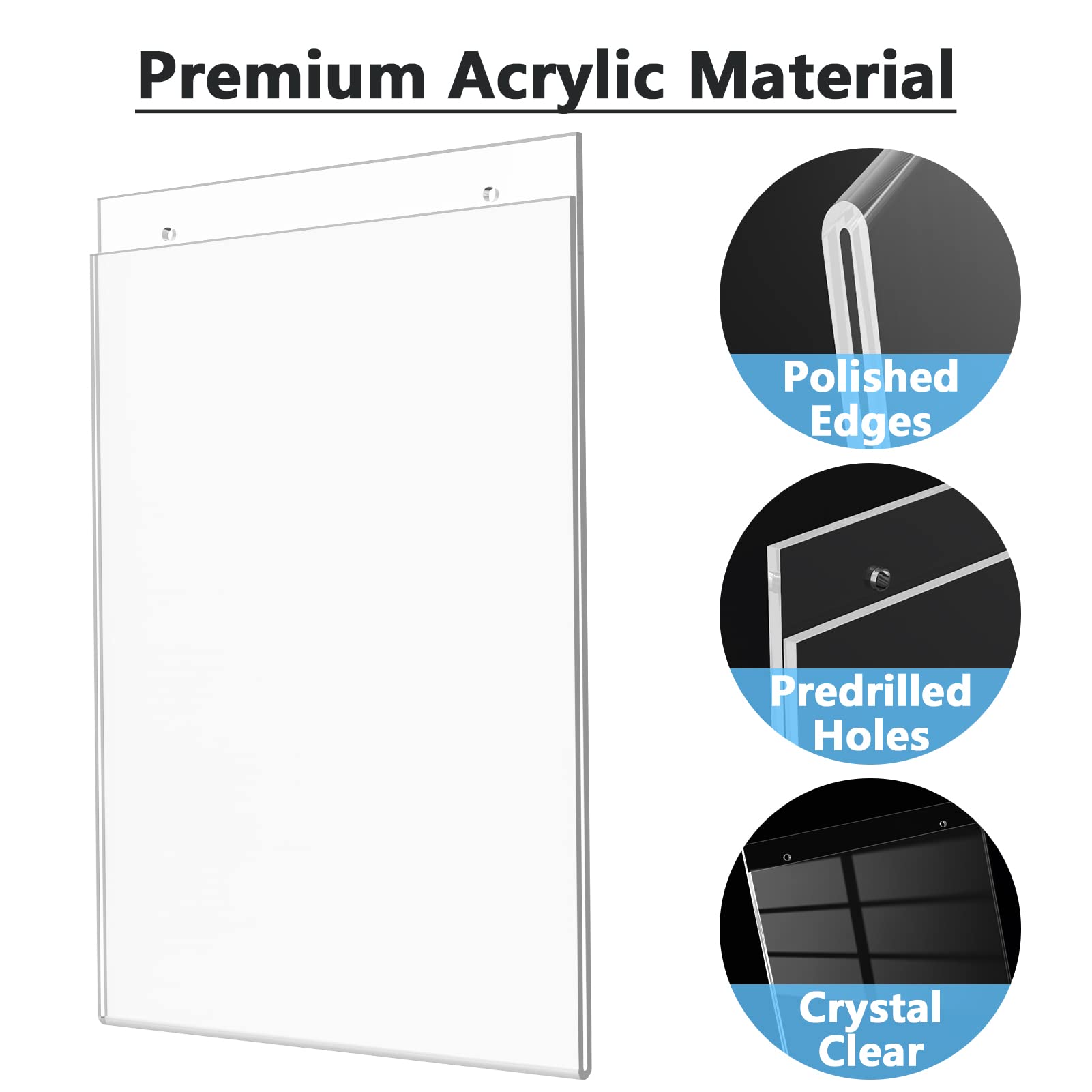 MaxGear 11x17 Inch Clear Acrylic Wall Sign Holder Set with Screws - Durable Plastic Sign Frame for Office, Home, Store, Restaurant & Outdoor Use - Perfect for Menu Boards, Price Displays & Directional Signs