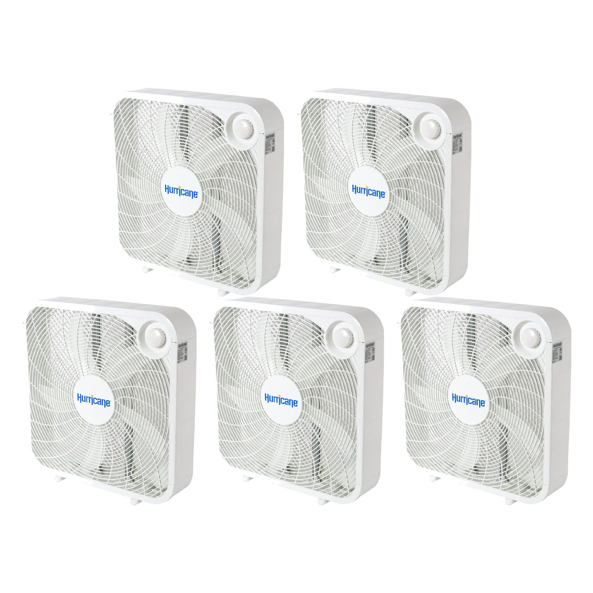 20 Inch Classic Hurricane Floor Box Fan - 3 Speed Adjustable for Indoor Home Cooling, White (5 Pack) - Perfect for Bedrooms, Living Rooms, and Office Spaces