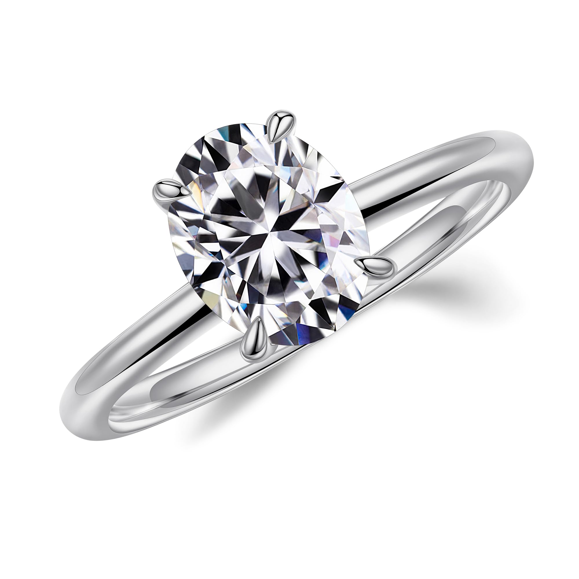 2ct Oval Moissanite Engagement Ring for Women - D Color VVS1 Clarity Lab-Created Diamond Alternative, 14K White Gold Filled 4-Prong Setting, Wedding Band & Anniversary Jewelry Gift (Perfect for Proposals, Bridal Sets & Special Occasions)