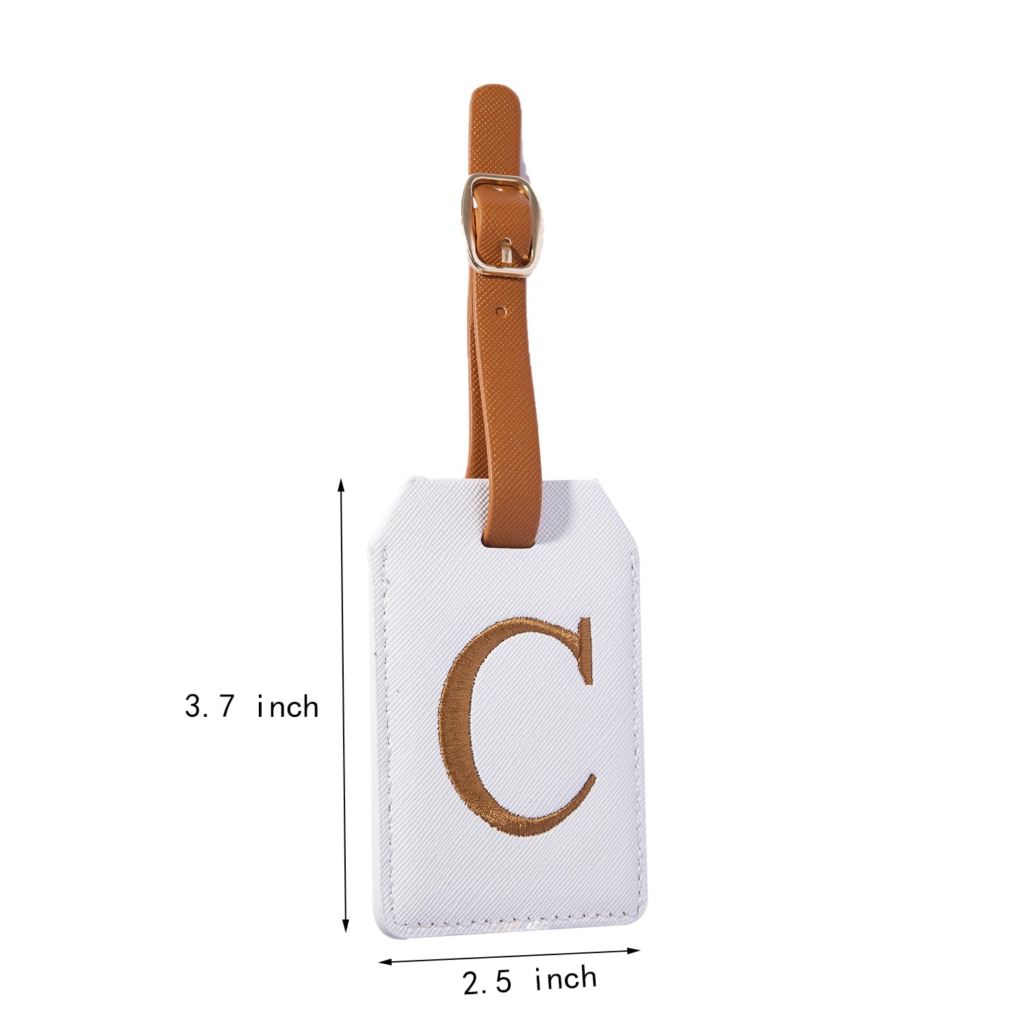 Personalized CHOIEO Monogrammed Luggage Tag - PU Leather Travel Baggage ID Tag with Letter Initial (White Leather + Brown Letter C) - Perfect for Suitcases, Backpacks & Travel Accessories Identification