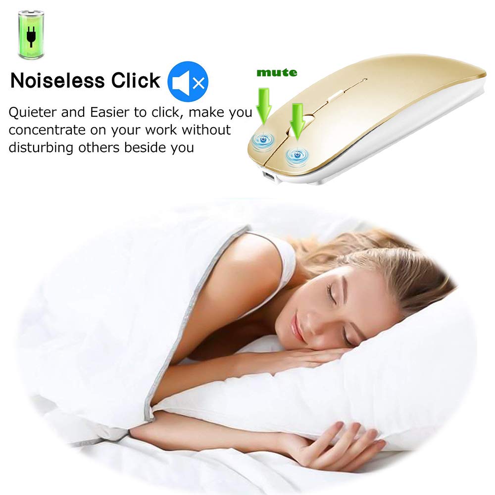 Rechargeable Bluetooth Mouse for MacBook, MacBook Air, Pro, iPad, Laptop, Notebook, PC, Chromebook - Wireless Gold Mouse for Work, Travel & Home Office Use
