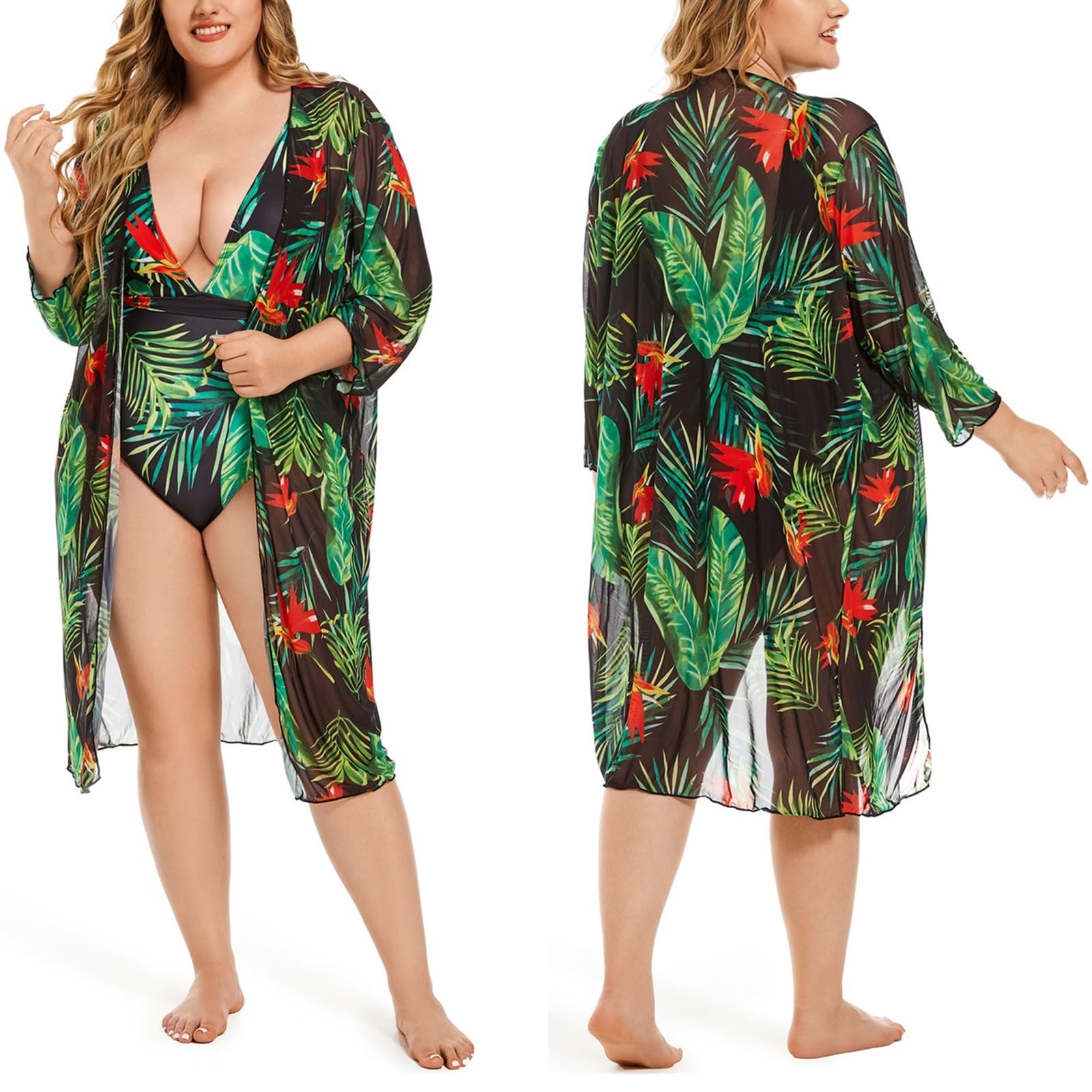 Plus Size Women's One-Piece Swimsuit with Chiffon Cover Up - Floral Print Bathing Suit for Beach, Pool & Vacation | Comfortable Swimwear for Curvy Women