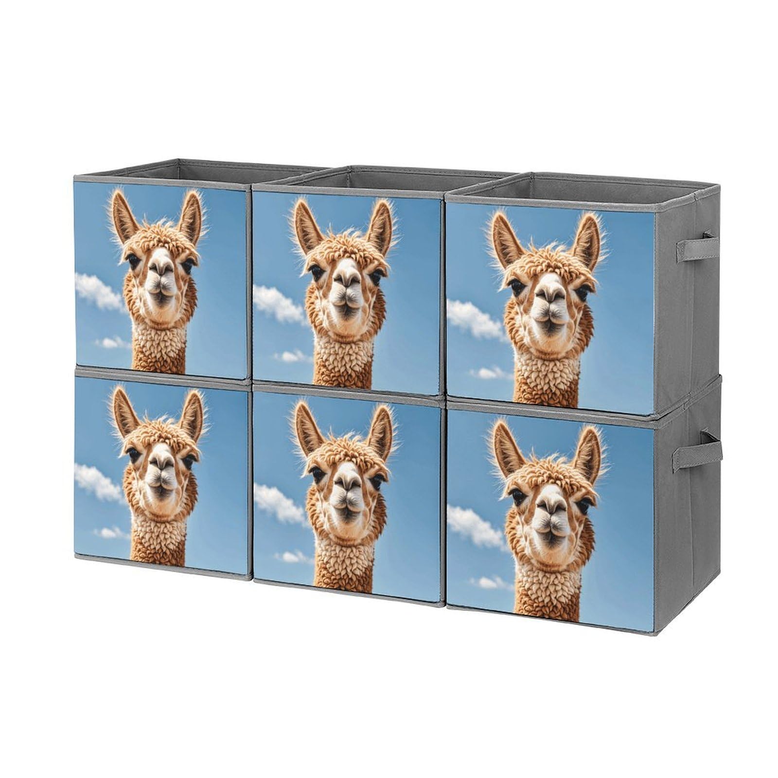 6-Piece Collapsible Storage Bins with Handles - Cute Alpaca Llama Printed Foldable Organizer Boxes for Shelves, Closet, Bathroom & Kids Room Organization | Space-Saving Home Storage Solution
