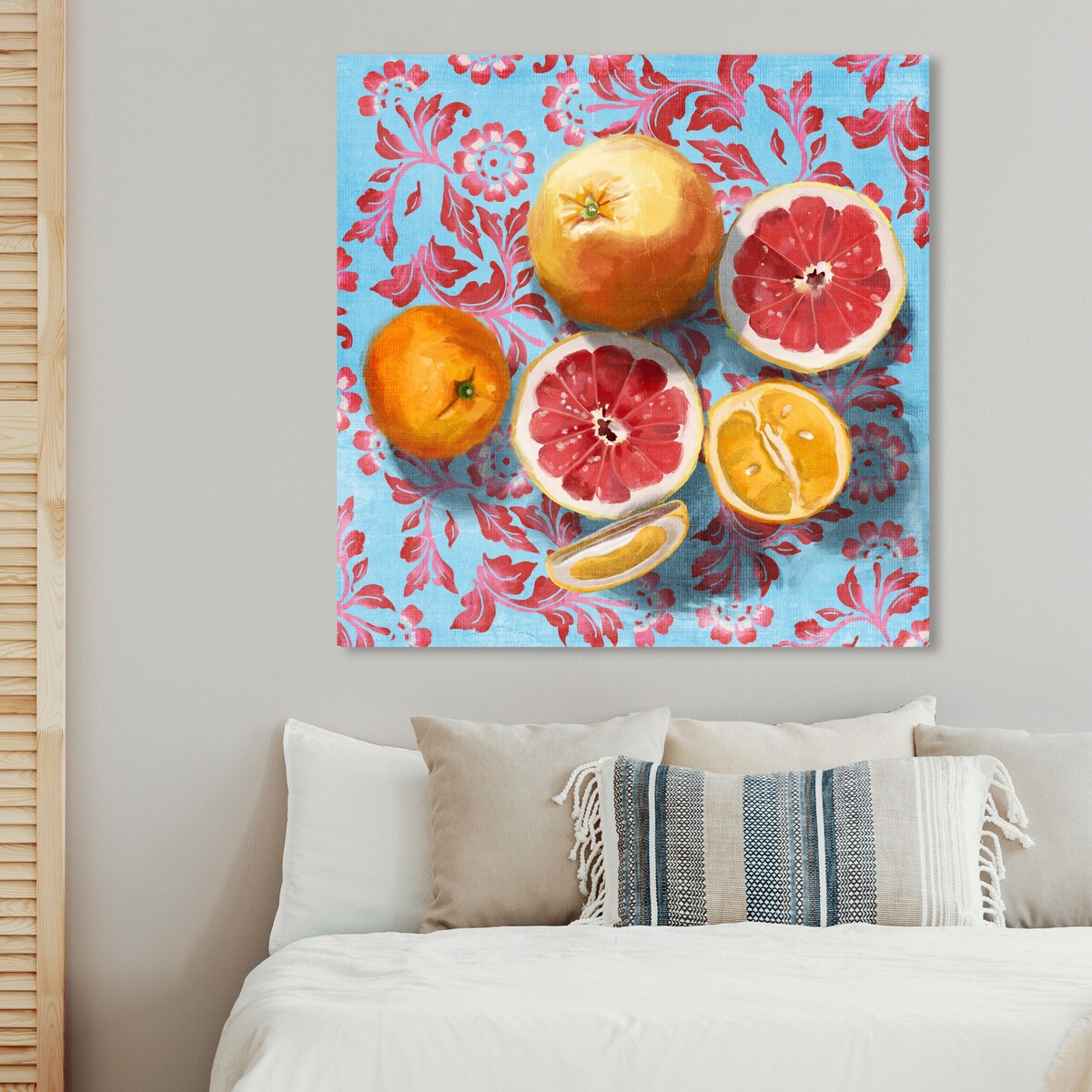 Tropical Citrus Still Life Blue Canvas Wall Art Print - Kitchen & Cabin Decor - Perfect for Farmhouse, Lodge, and Dining Room Wall Decor