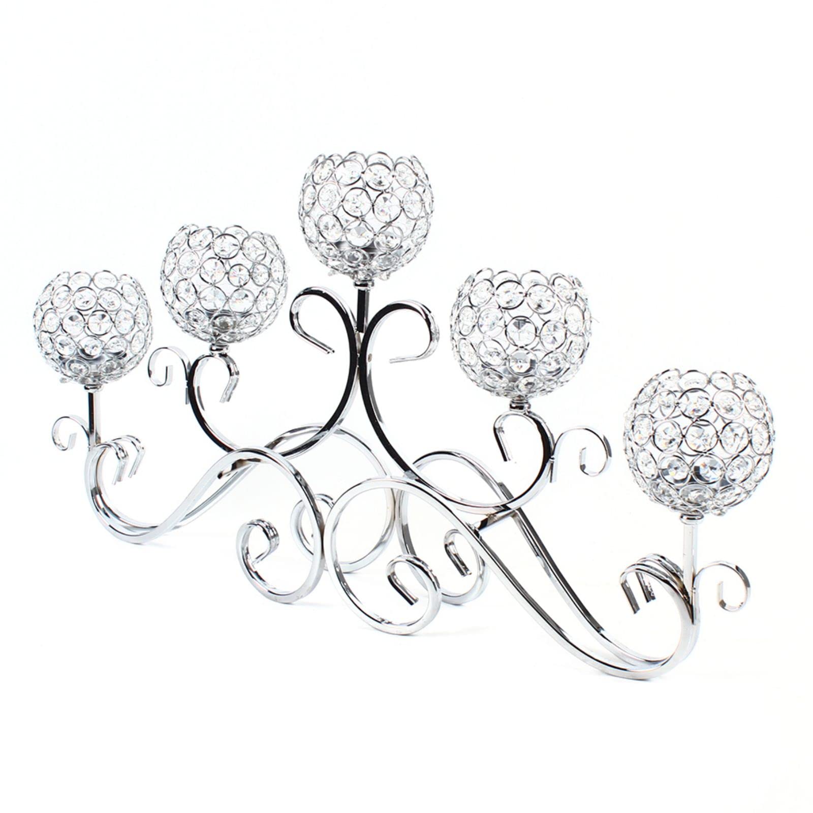 5-Head Crystal Silver Candle Holders - Elegant Candelabra for Wedding Centerpieces, Banquet Table Decor & Romantic Candlelight Dinners - Perfect for Wedding Venues, Anniversary Celebrations & Home Decor (Silver)