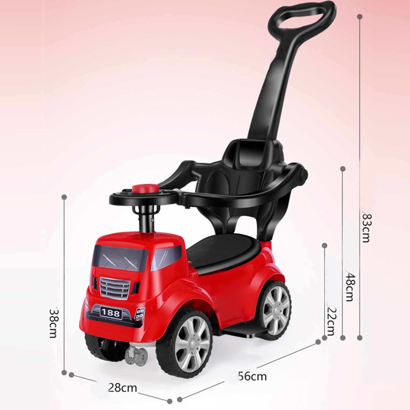 Universal Baby Push Stroller with Steering Wheel - Red Front Wheel Ride-On Buggy for Newborns & Toddlers | Perfect for Outdoor Walks, Park Visits & Shopping Trips