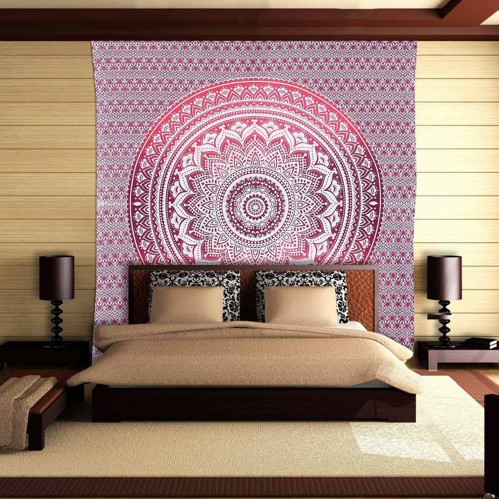 Maroon Mandala Tapestry Queen Size - Cotton Printed Wall Hanging, Bedspread, Throw Blanket, Room Divider & Wall Decor for Bohemian Bedroom, Dorm Room or Meditation Space