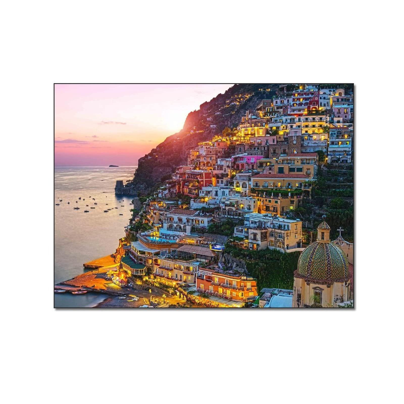Gem Coast Wall Art Print Poster - Italy Positano Amalfi Coast Mediterranean Canvas Painting - Home Decor for Bedroom, Living Room & Bathroom - Perfect for Coastal, Beach House & Vacation Home Decor Themes