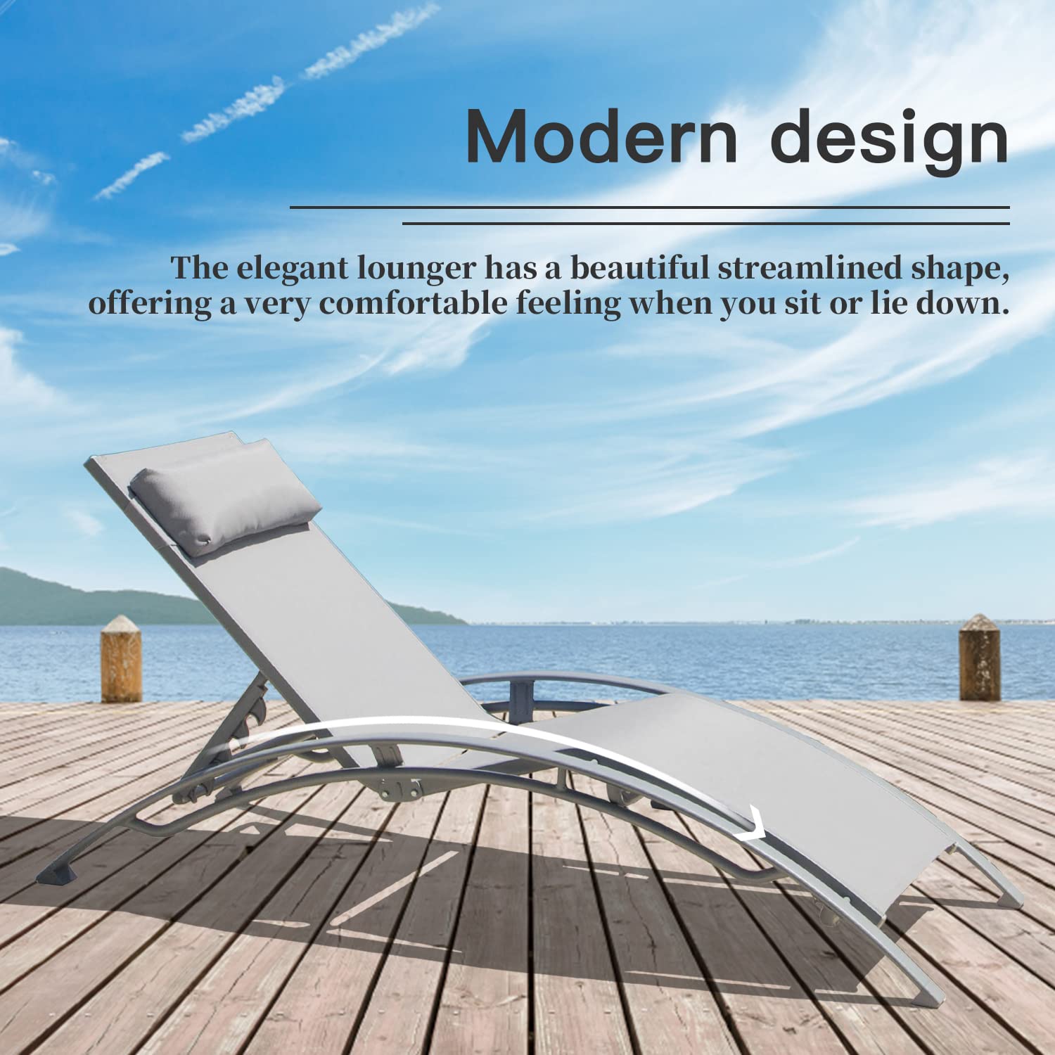 Premium Aluminum Lounge Chair Set of 2 - 5-Position Adjustable Outdoor Chaise Lounge for Poolside, Beach, Garden & Patio - Weather-Resistant Gray Patio Furniture for Relaxation & Sunbathing