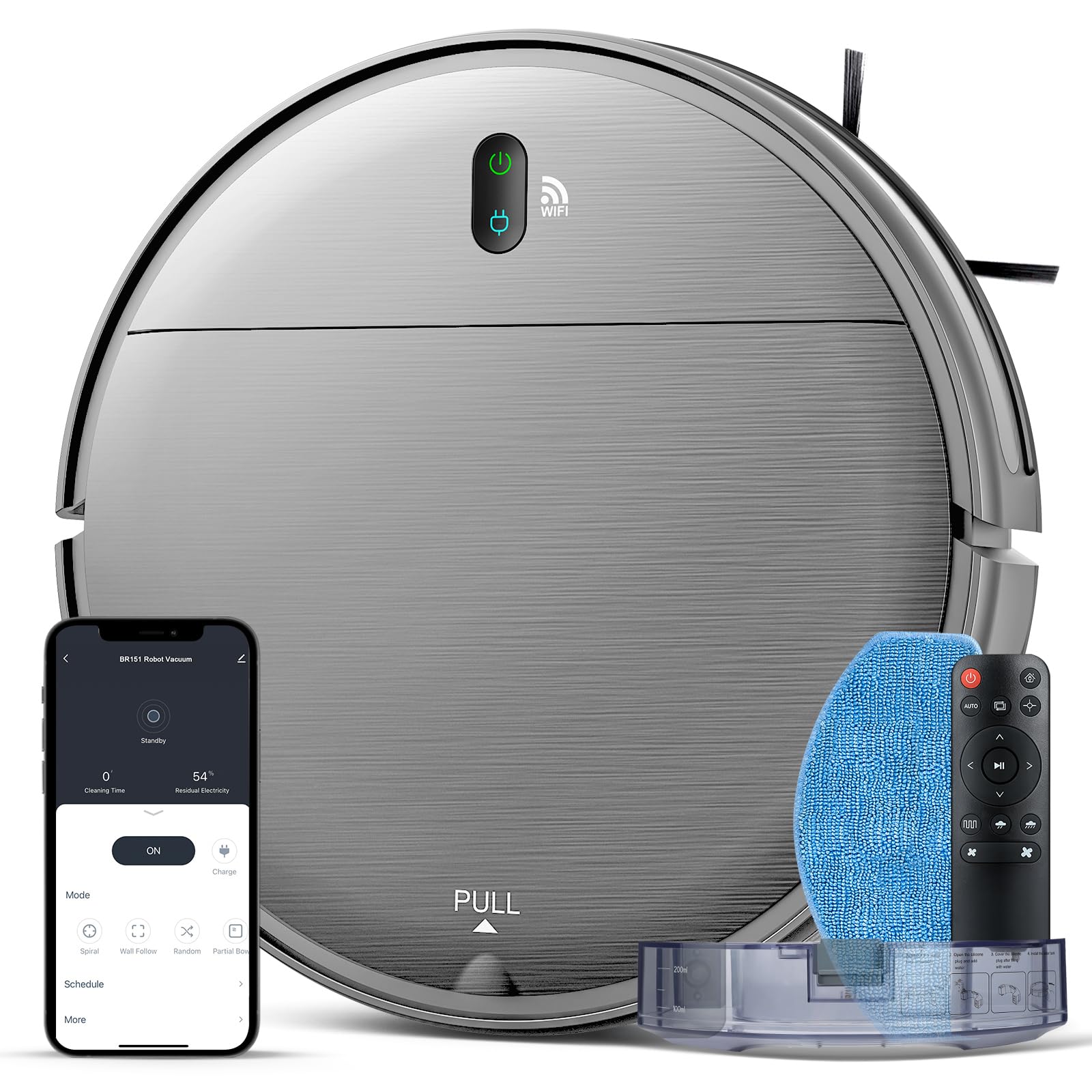 Smart Robot Vacuum & Mop 2-in-1 - Wi-Fi/App Control for Hard Floors & Pet Hair
