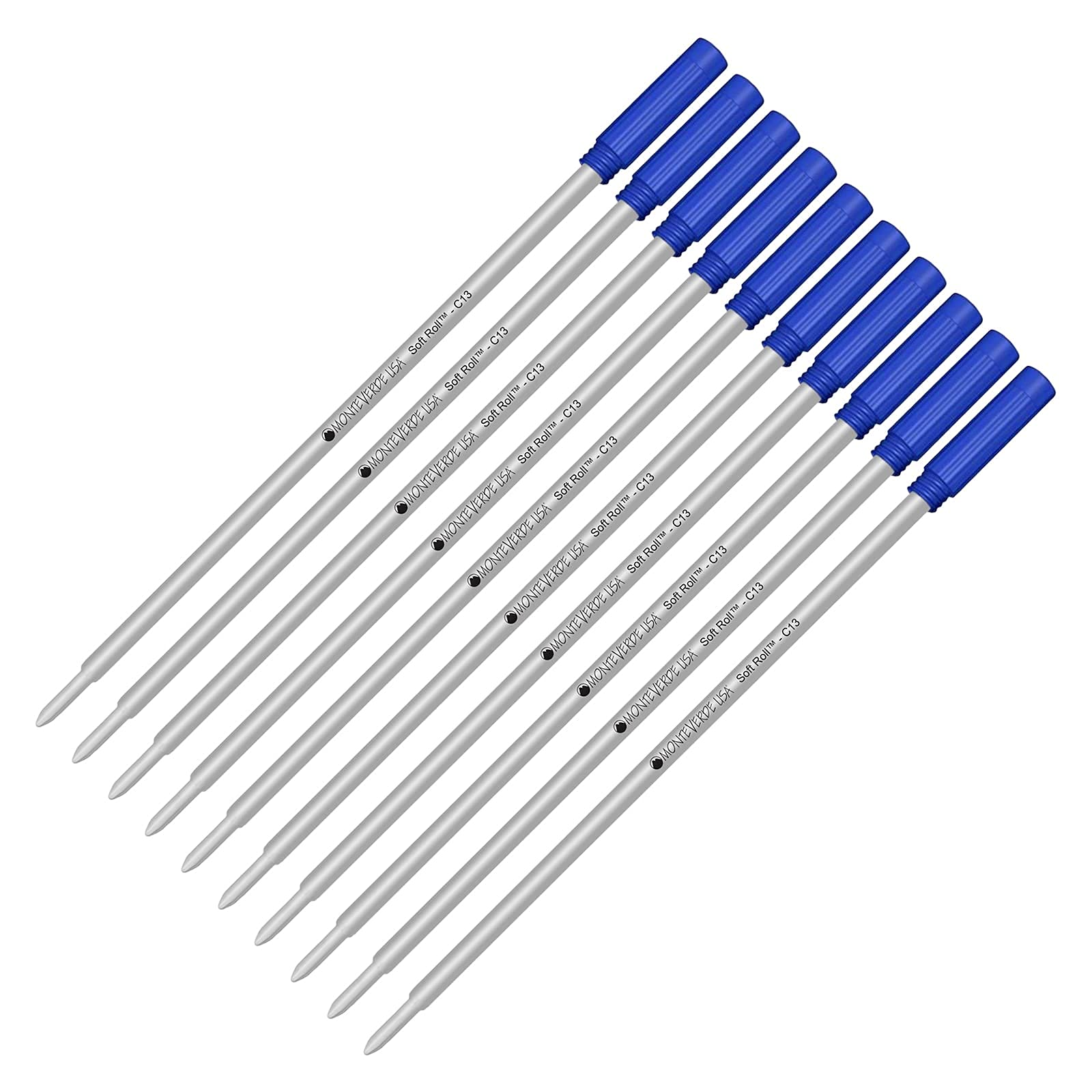 Monteverde Soft Roll Ballpoint Pen Refills - 10 Pack C13 Paste Ink Refills Compatible with Cross Style Pens - Medium Tip 0.7mm Blue Ink - Perfect for Office, School & Everyday Writing Needs