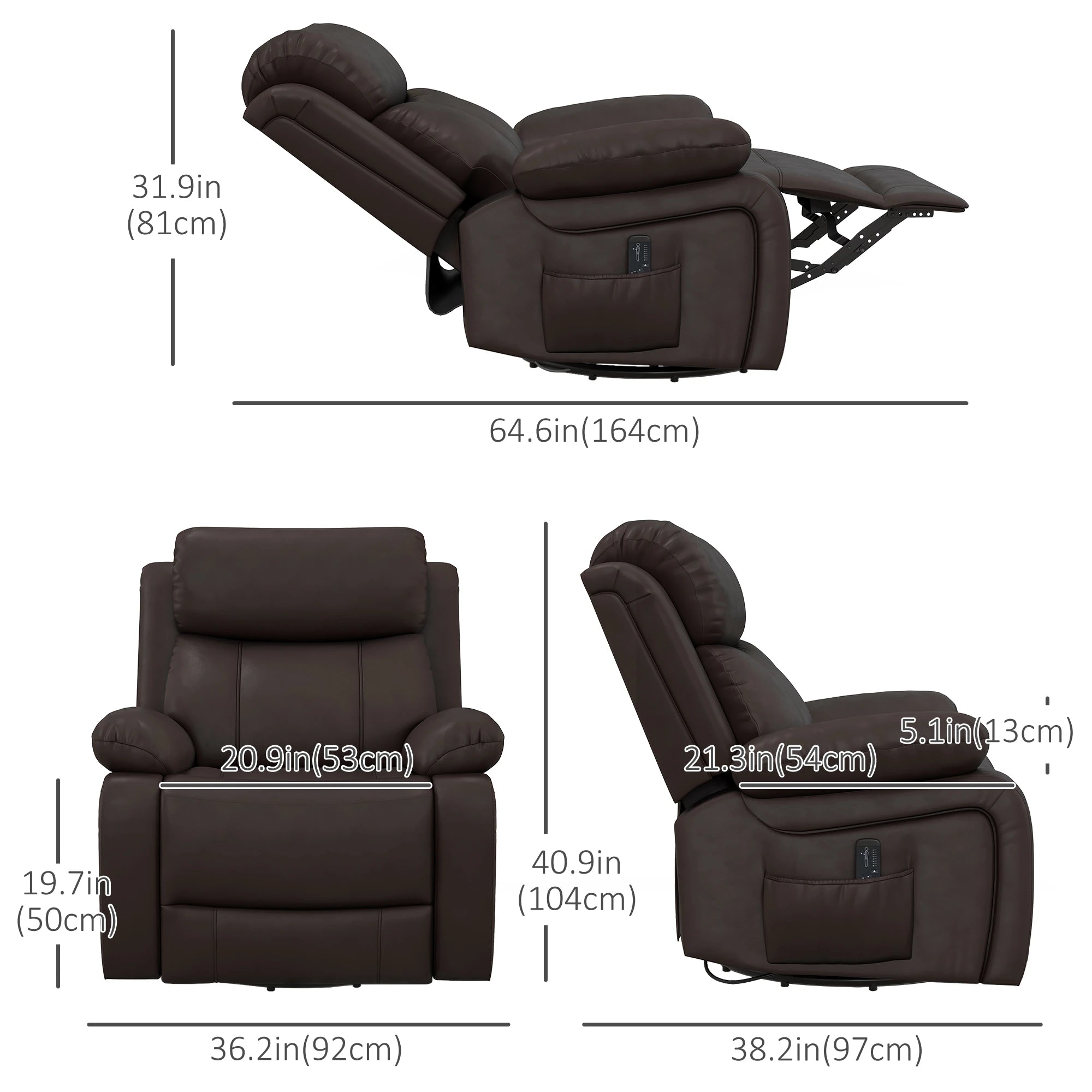 Premium Faux Leather Vibration Massage Reclining Swivel Chair - 3 Color Options for Home, Office & Gaming Relaxation