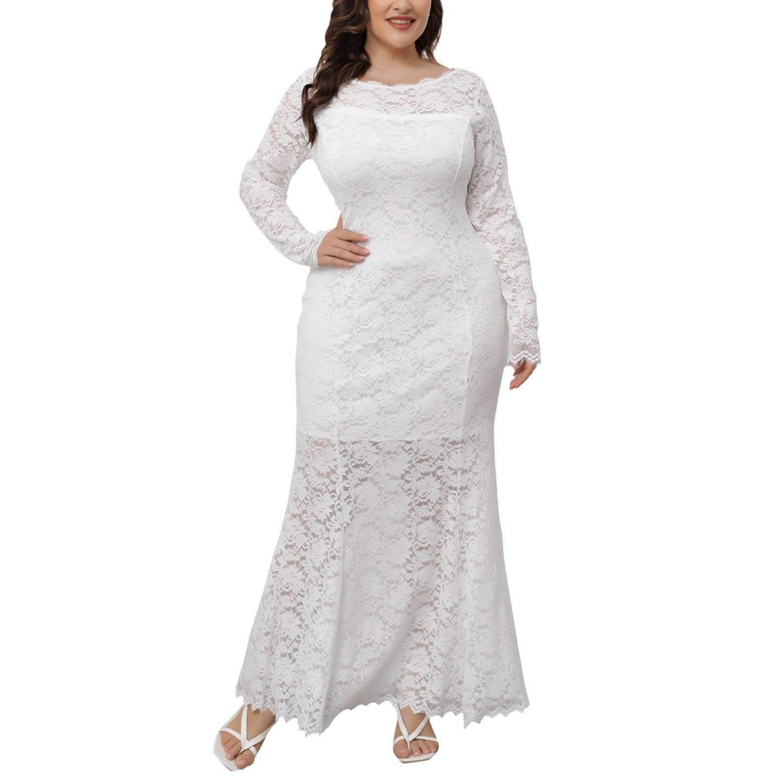 Koippimel Women's Plus Size Floral Lace Midi Dress - Summer Wedding Guest, Prom & Cocktail Party Bodycon Maxi Dress - Perfect for Date Nights, Bridal Showers & Formal Events