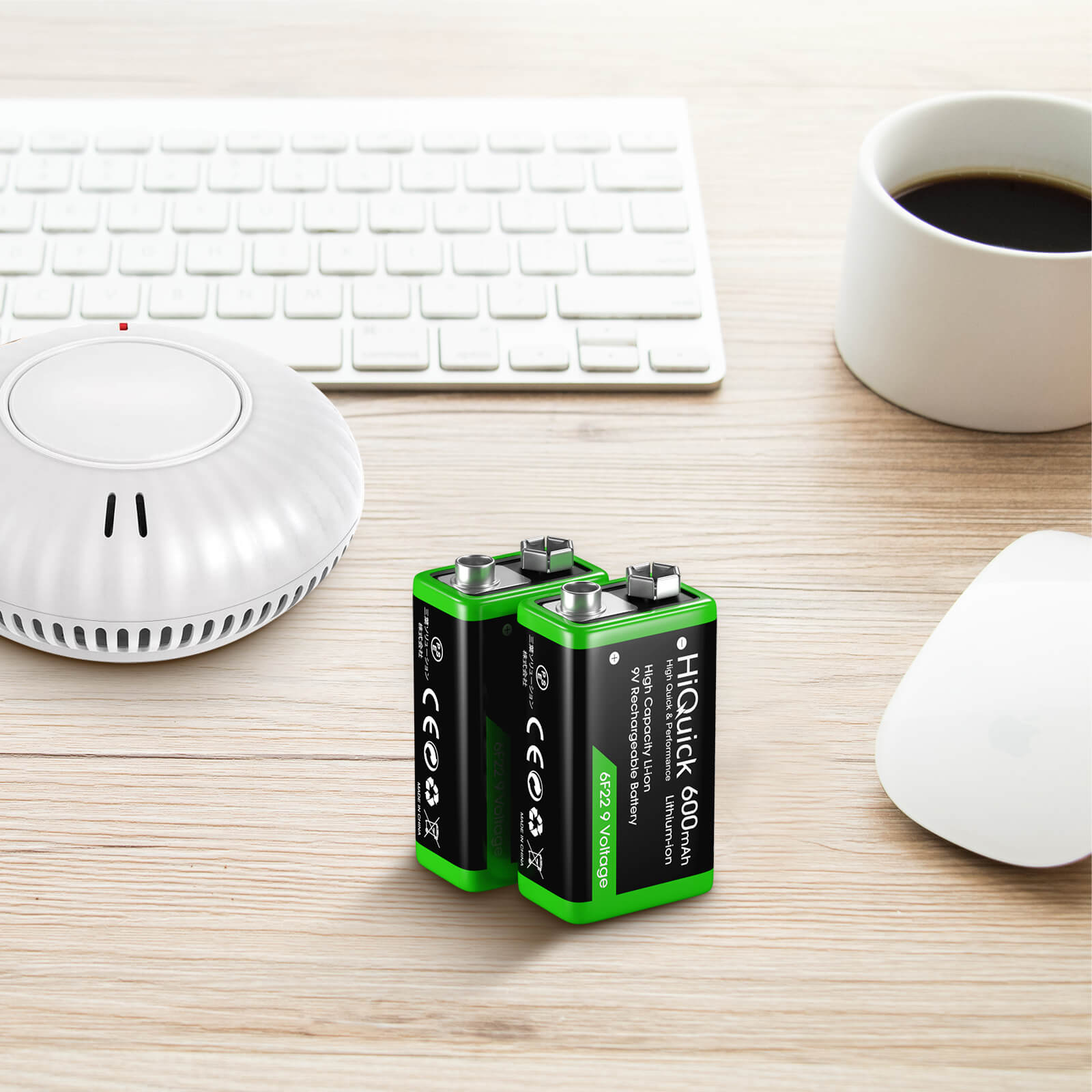 HiQuick 9V Lithium Ion Rechargeable Batteries 600mAh - Long Lasting Power for Smoke Detectors, Guitar Pedals & Medical Devices