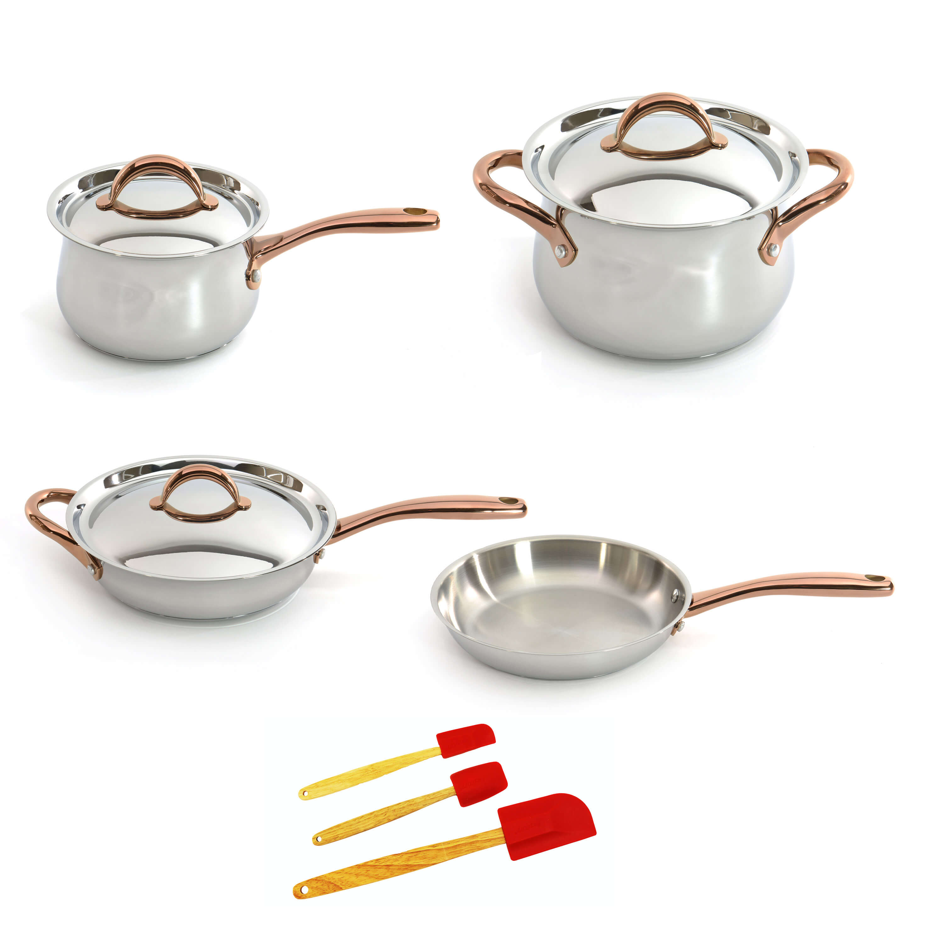 BergHOFF Ouro Gold 10-Piece 18/10 Stainless Steel Cookware Set with Stainless Steel Lids & Rose Gold Handles - Premium Kitchen Cookware for Professional Chefs & Home Cooking
