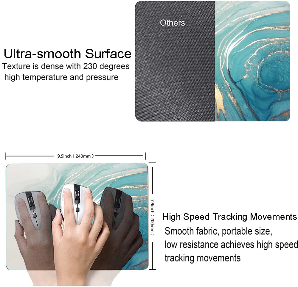 Premium Marble Mouse Pad - Non-Slip Rubber Base, Waterproof Square Mouse Mat for Office, Laptop & Gaming Desk - Blue Marbling Design for Enhanced Comfort & Precision