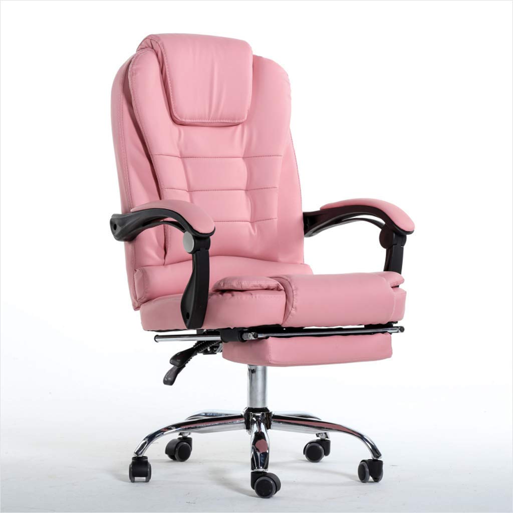 FMOGE Ergonomic Office Desk Chair - Adjustable Home Computer Chair with Footrest, Leather Executive Boss Chair for Work, Study & Gaming (Pink) - Perfect for Home Office, Gaming Setup & Study Room
