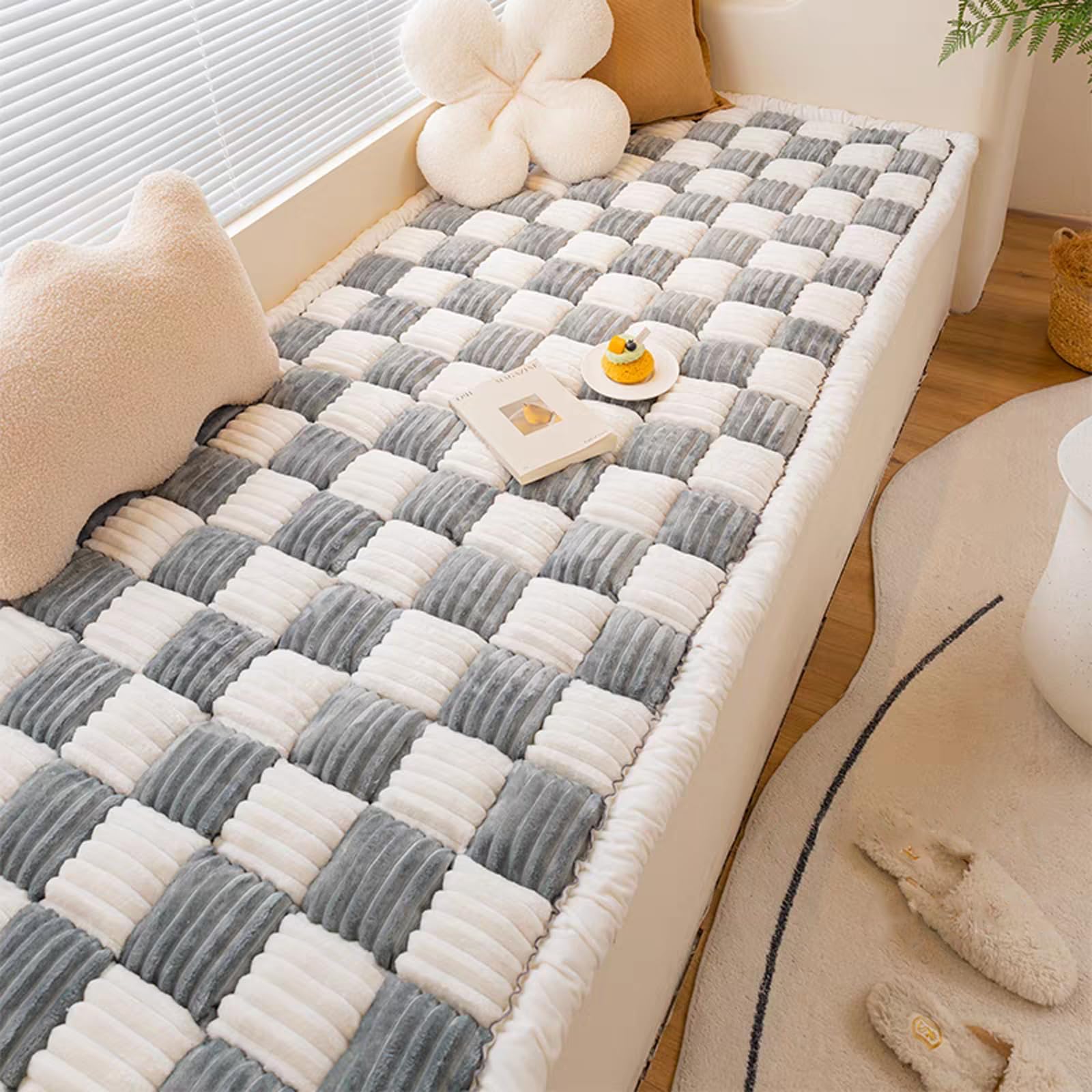 **SmoBea Washable Dog Couch Cover - Soft Plaid Pet Sofa Protector, Non-Slip Fuzzy Couch Cover for Dogs (27.6 x 70.9 Inches, Grey) - Perfect for Pet-Friendly Living Rooms & Furniture Protection**