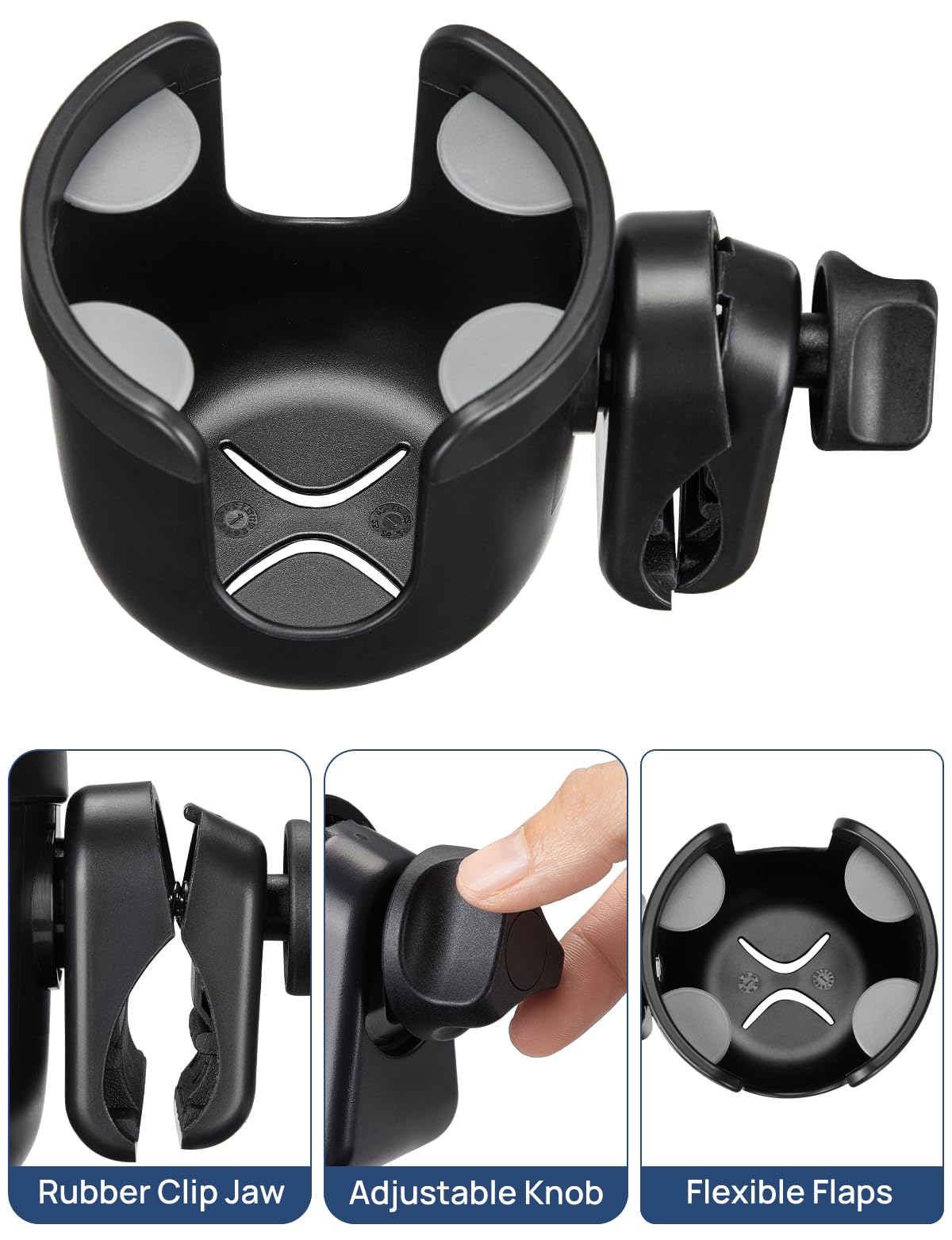 JOYTUTUS Wheelchair Cup Holder with 4 Flexible Tabs - Universal Drink Holder for Walker, Rollator, Scooter & Stroller - Perfect for Mobility Aids & Outdoor Activities