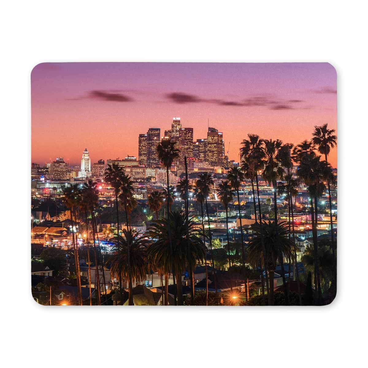 Sunset Los Angeles Skyline & Palm Trees Non-Slip Rubber Laptop Mouse Pad - Office & Home Computer Accessory for Men, Women, Employees & Bosses - Perfect for Work Desks, Gaming Setups & Home Offices