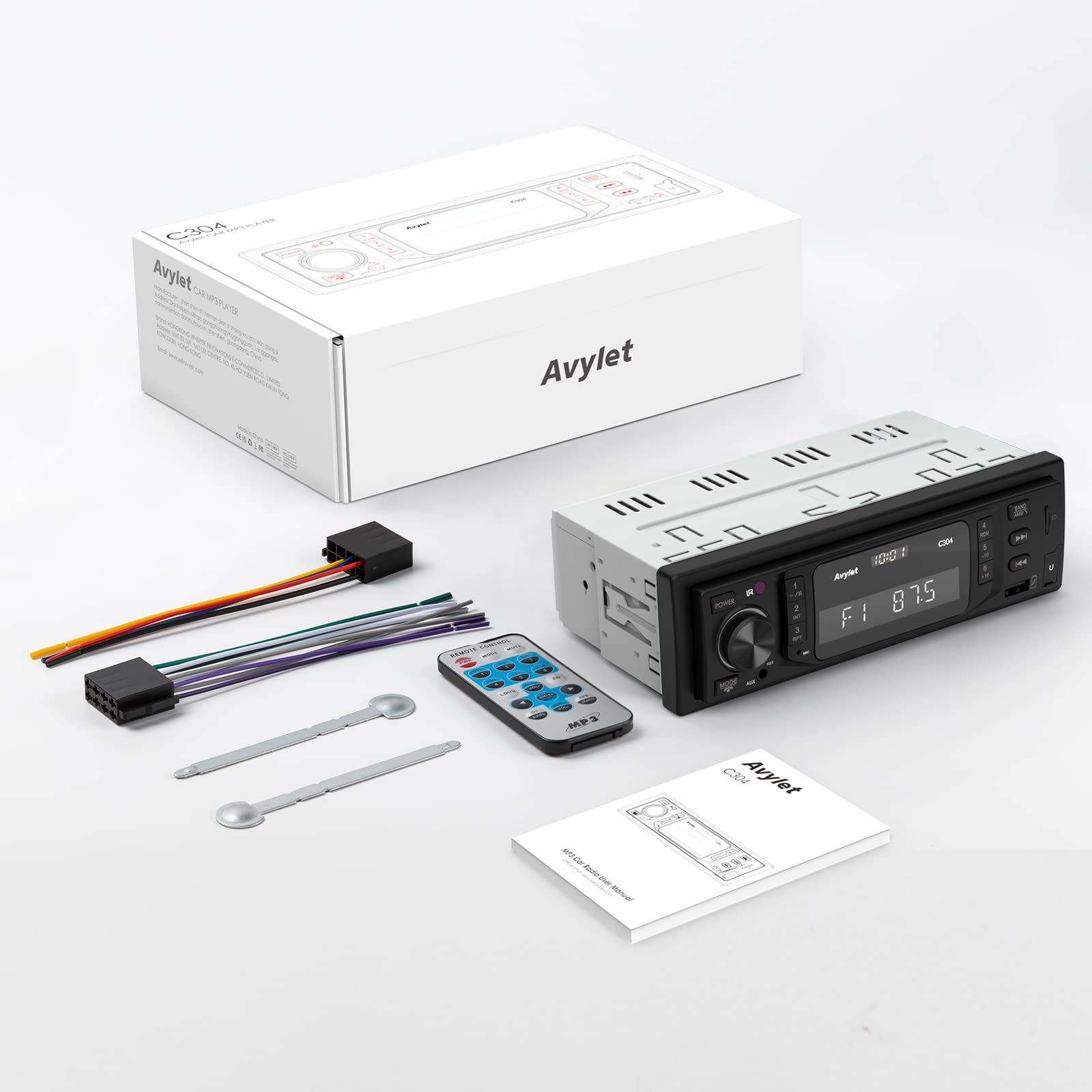 Avylet 1 DIN Car Stereo with Bluetooth 5.0 - RDS/FM/AM Radio, Hands-Free Calling, 7 Color Display, 2 USB Ports, AUX/MP3 Support (30 Presets) - Perfect for Commuting & Road Trips