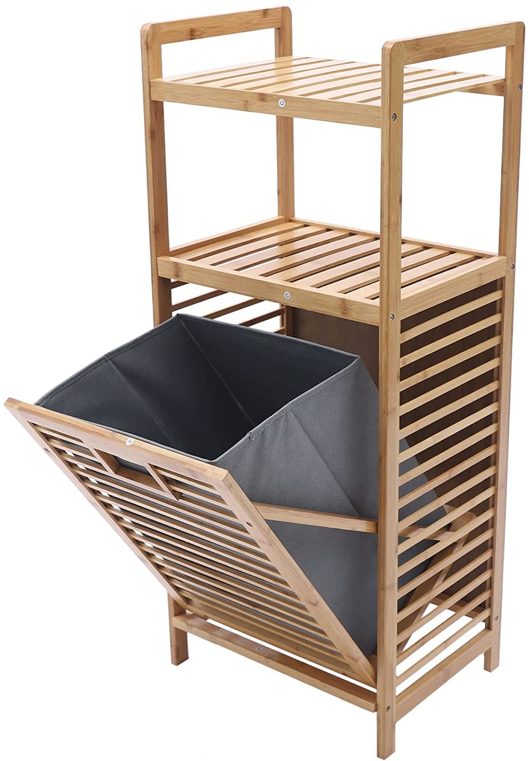 Eco-Friendly Bamboo Laundry Hamper & Storage Organizer with Detachable Rack & Shelves - Perfect for Bathroom, Bedroom, Living Room (37.4in Height) - Ideal for Clothes, Towels & Home Organization