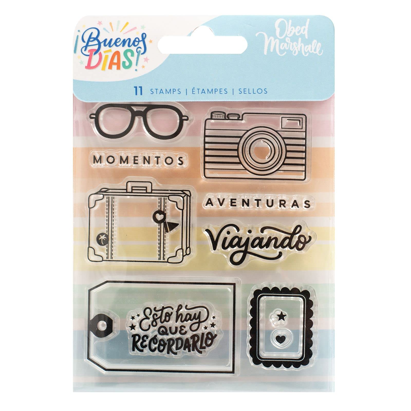 American Crafts Buenos DIAS Stamps Set of 11 - Perfect for Scrapbooking, Card Making & DIY Crafts