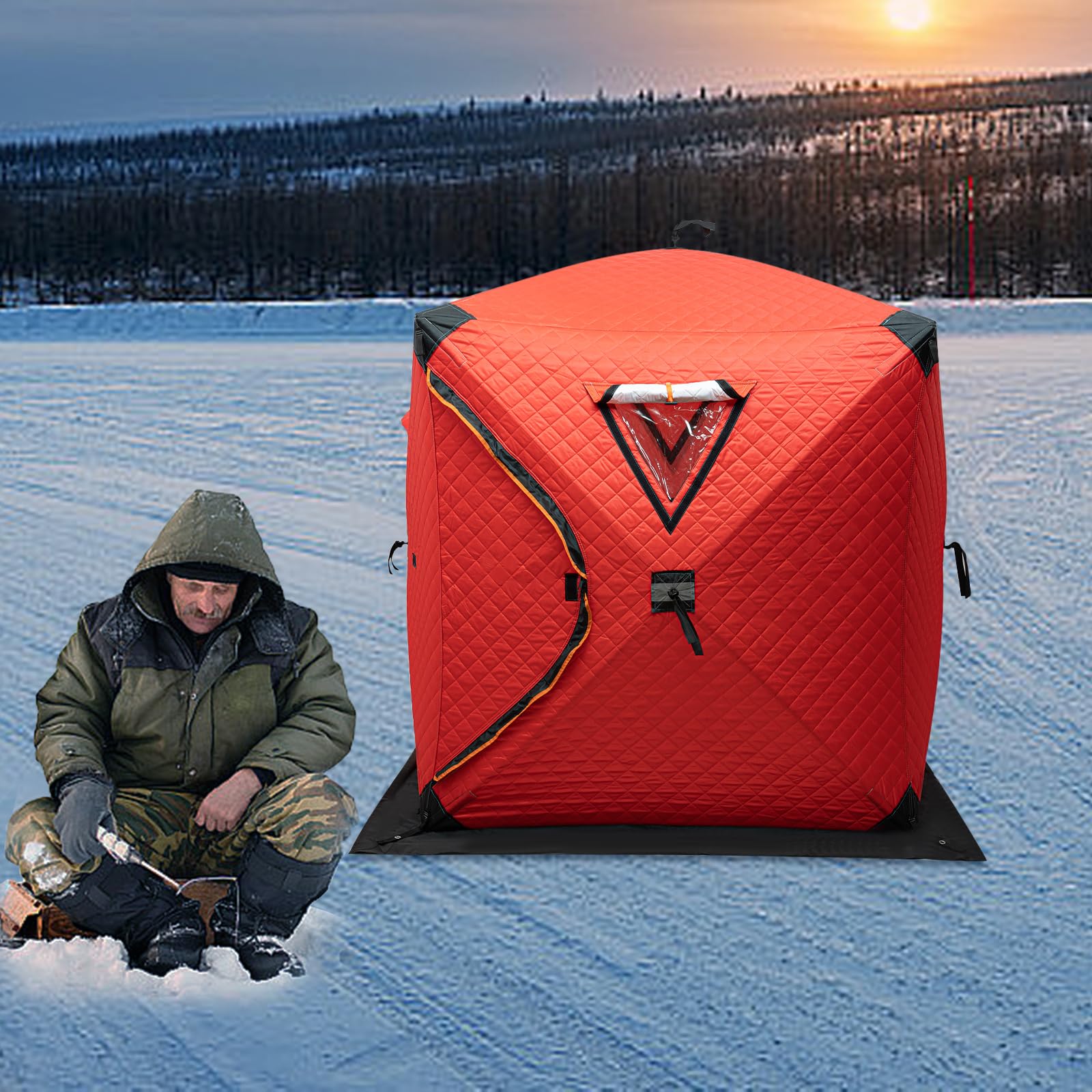 3-Person Portable Ice Fishing Tent - Windproof & Waterproof Insulated Shelter (35 Sq Ft) for Winter Fishing | Cold Weather Protection & Outdoor Adventure