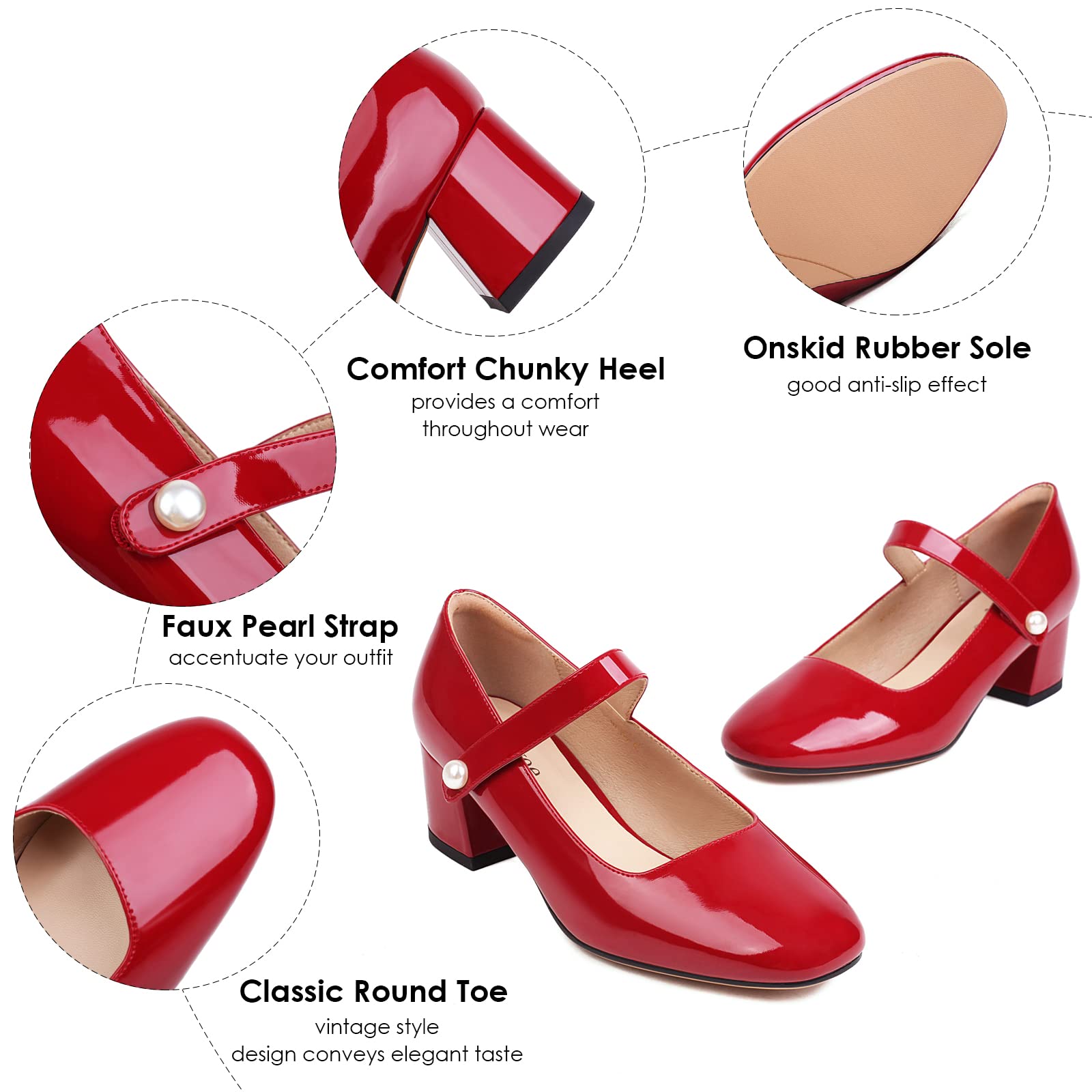 Naiyee Women's Mary Jane Shoes - Chunky Low Heel Ankle Strap Dress Pumps with Rounded Toe | Comfortable & Stylish for Work, Parties & Weddings