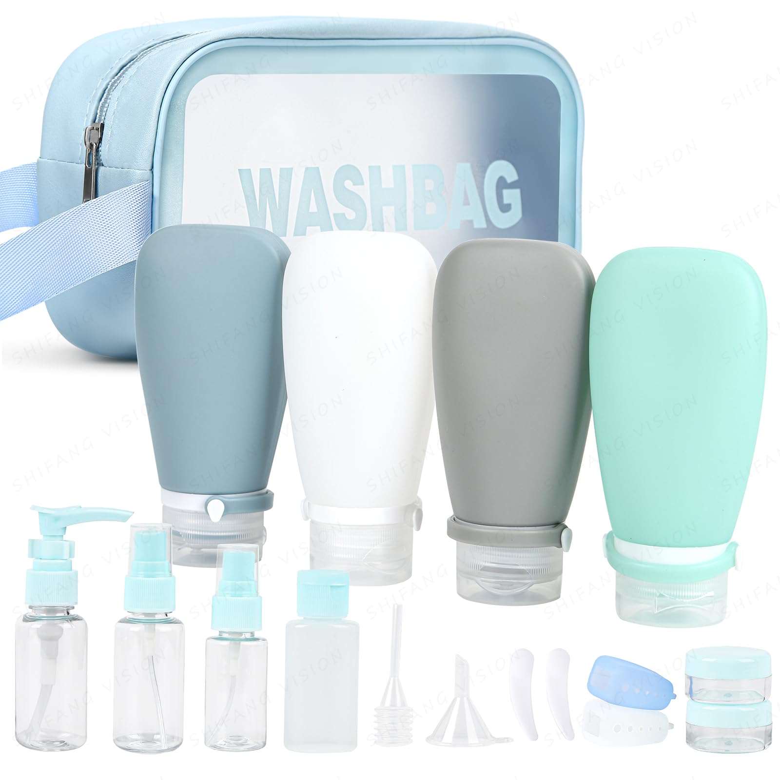 18 Pc Travel Bottle Set - TSA Approved Leak Proof Toiletry Containers with 3 oz Bottles, Funnel & Toothbrush Cover | Perfect for Airplane Carry-On, Vacation Essentials & Gym Bag Organization
