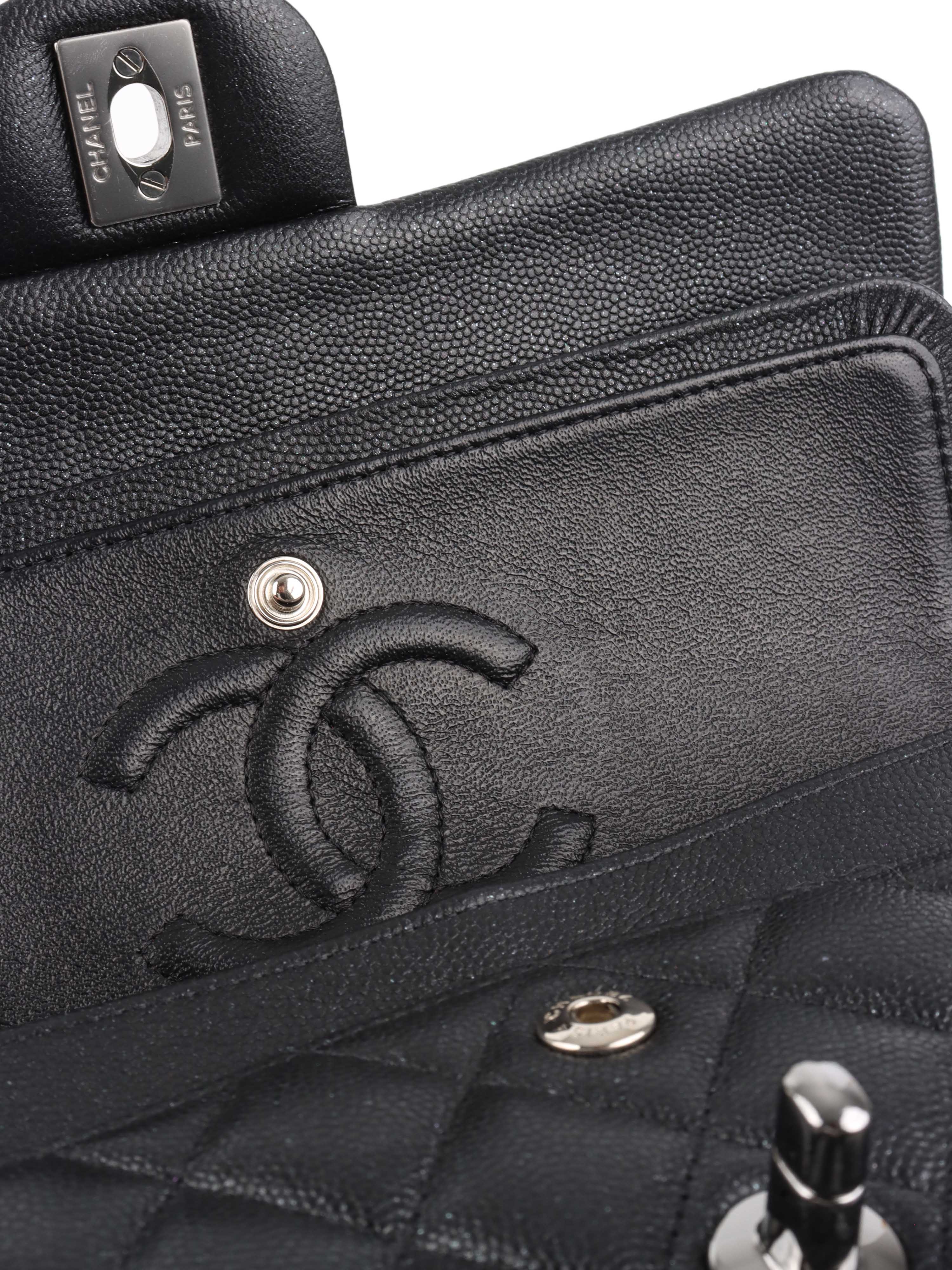 Chanel Small Black Iridescent Caviar Classic Flap Bag with Silver Hardware - Luxury Crossbody Purse for Women, Perfect for Evening Events & Date Nights