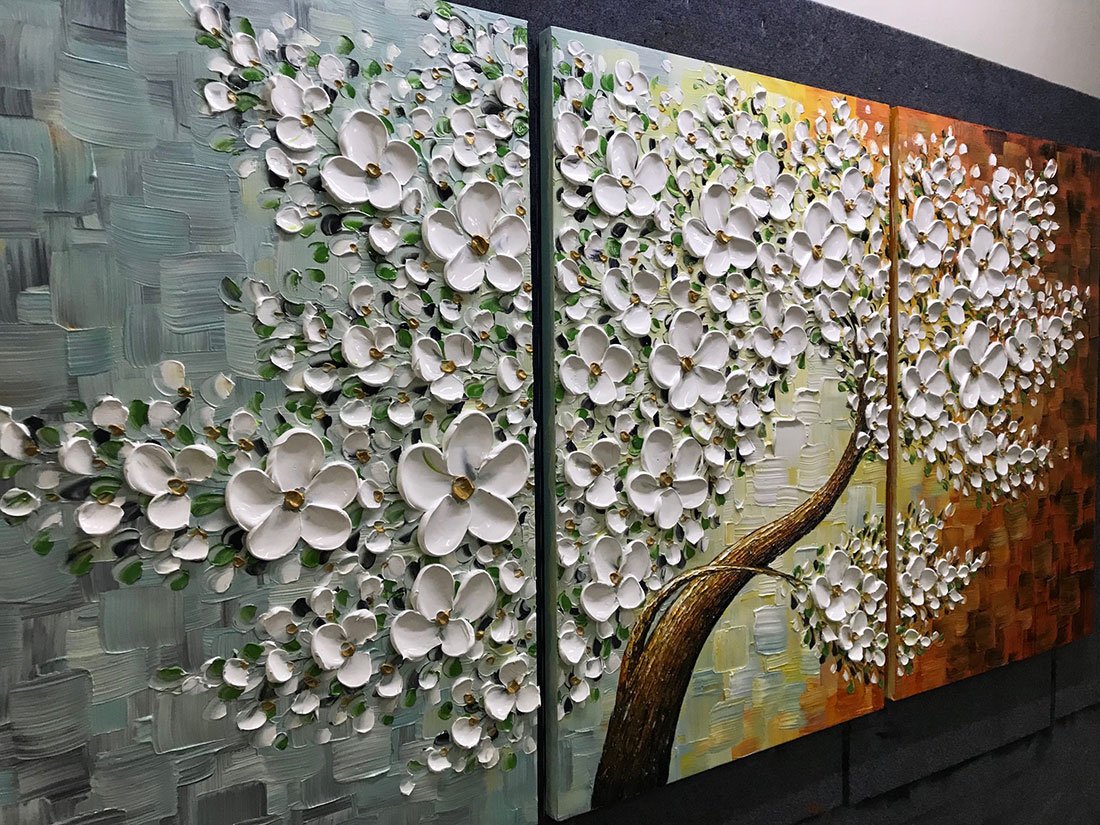 V-inspire Art 20x30 Inch Set of 3 Abstract Oil Paintings - Hand-Painted 3D Canvas Artwork with Wood Frame for Wall Decor | Perfect for Living Room, Bedroom & Office Decoration