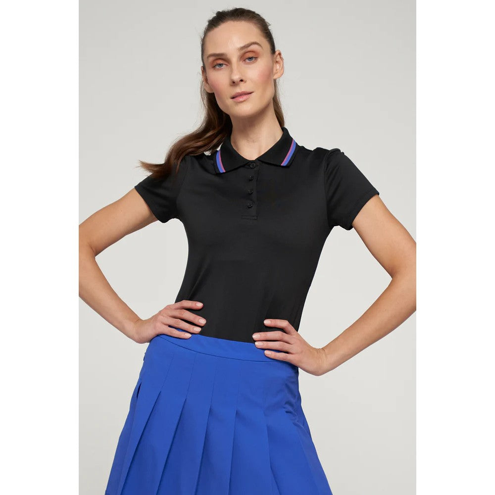 Lija Women's Hot Shot Classic Polo Shirt - Black/Royal Blue - Perfect for Golf, Tennis & Casual Wear