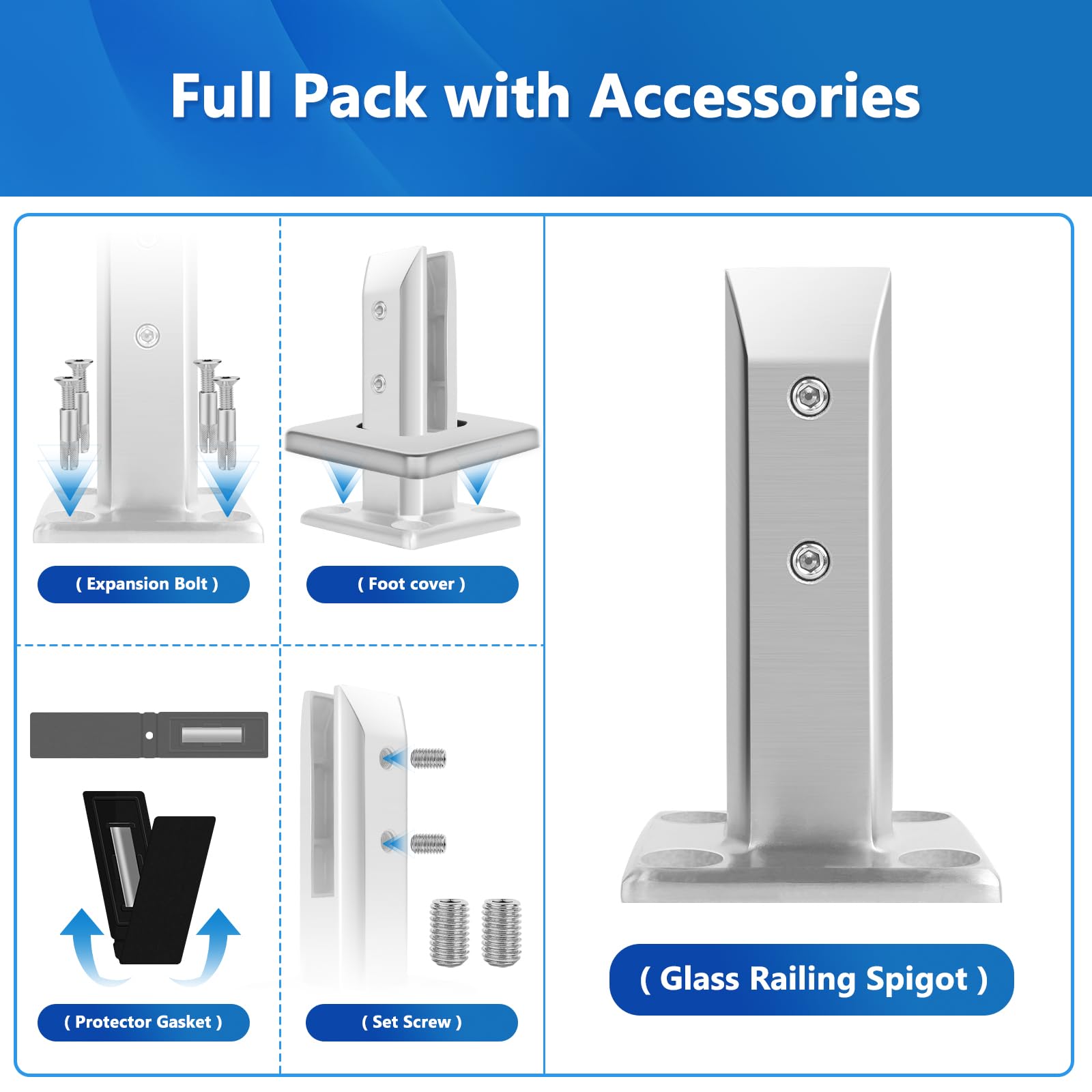 LukLoy 4 Pack Heavy Duty 316 Stainless Steel Glass Railing Clamps - 960g Glass Balustrade Spigot Post Clamps for Stairs, Balcony & Garden - Perfect for Modern Home & Outdoor Glass Railing Systems