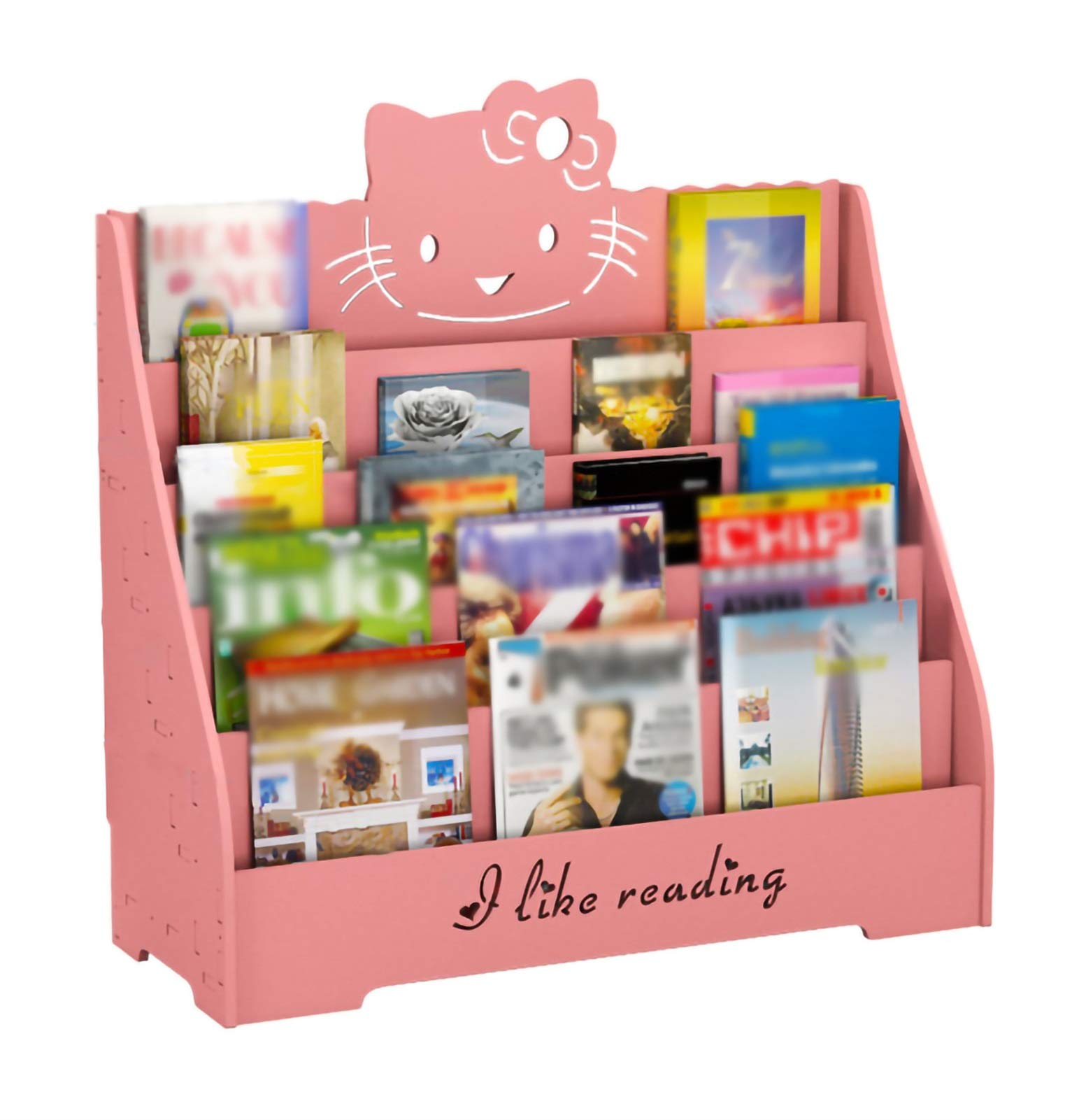 Blue Wooden 5-Tier Kids Bookshelf - Toy Storage Organizer & Shelving Unit for Children's Room (Pink, 80