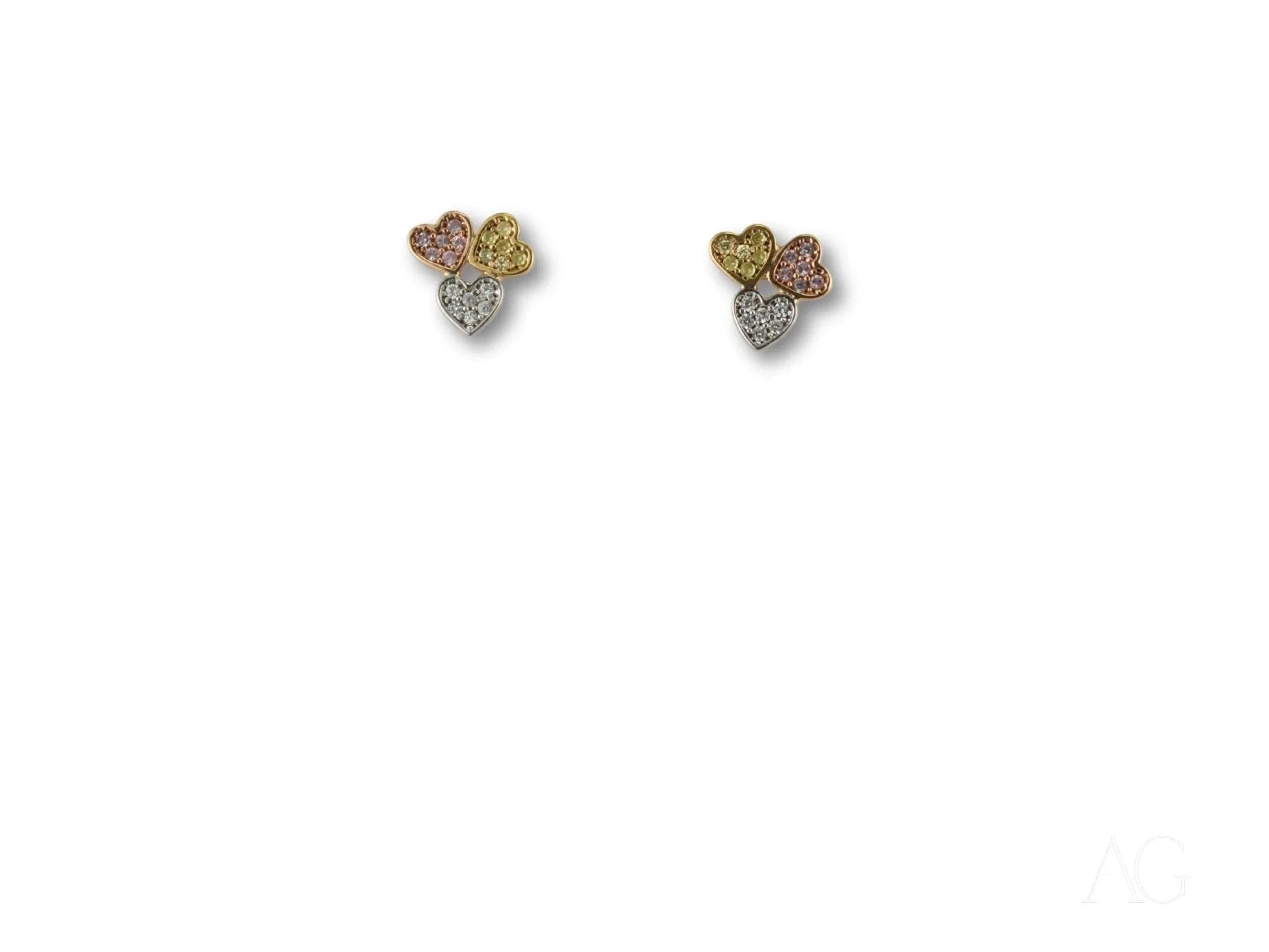 18k Gold Three-Tone Cubic Zirconia Earrings for Women - Elegant CZ Stud Earrings for Wedding, Party & Everyday Wear