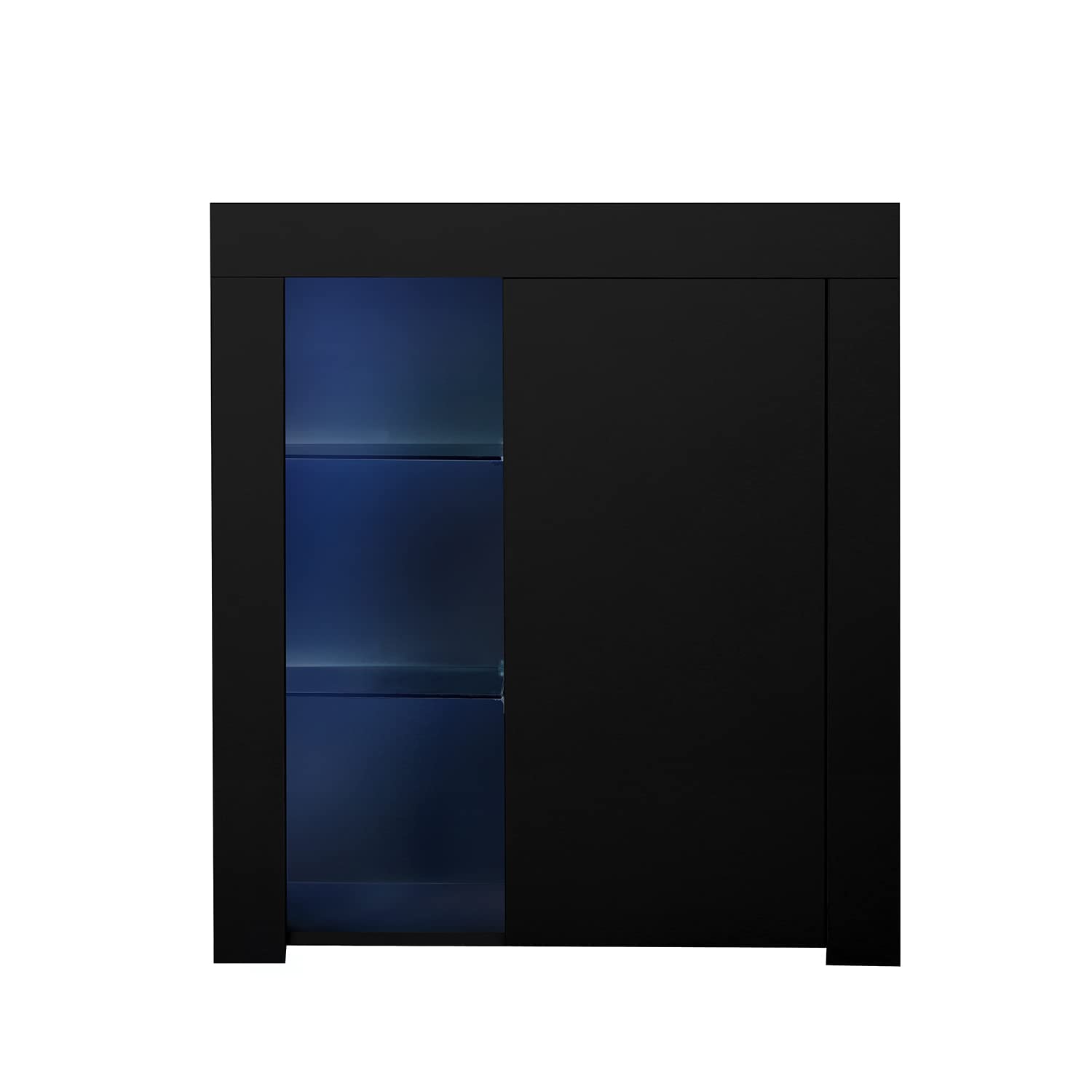 Bidook Modern Kitchen Sideboard Cabinet - High Gloss Black Finish with Blue LED Lighting, Entryway Storage Buffet with Shelves & Doors for Dining Room, Living Room, Hallway | Perfect for Home Organization & Stylish Display