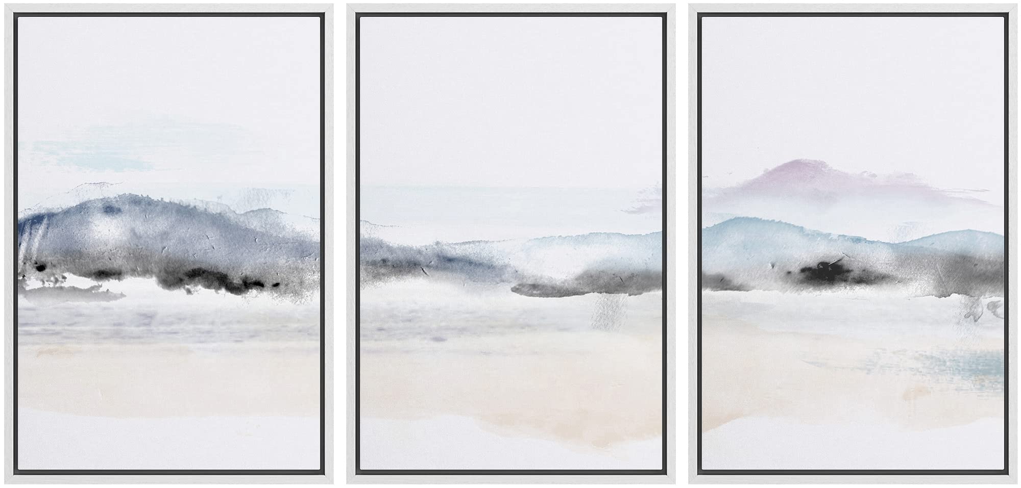 IDEA4WALL Framed Abstract Watercolor Landscape Wall Art Set - Modern Gray Nature Wilderness Illustrations with Rustic Pastel Colors - 24