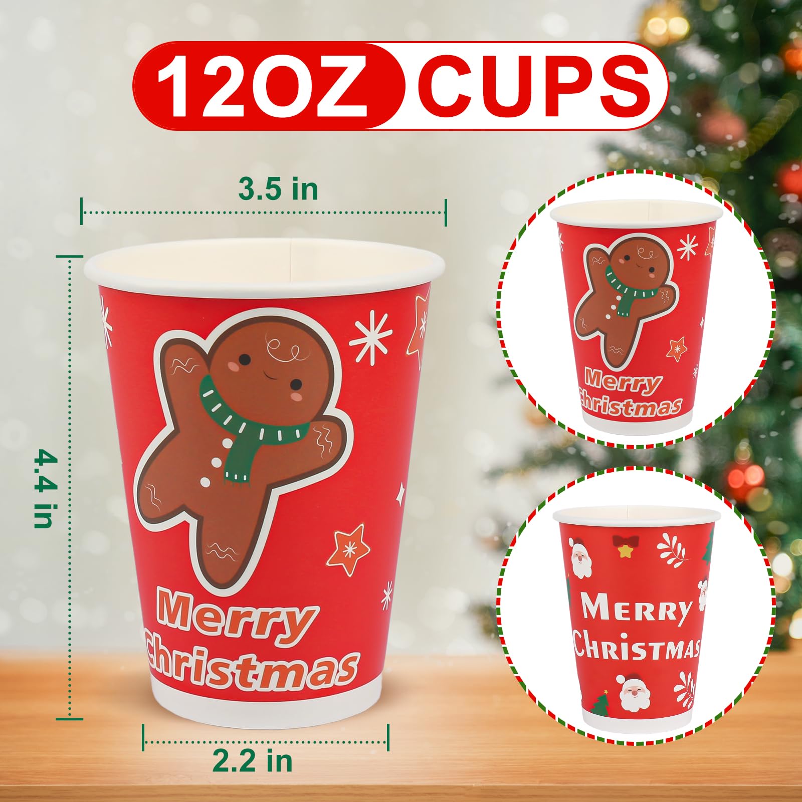 Richboom Disposable Christmas Coffee Cups - 42 Count 12 oz Cute Holiday Paper Cups for Hot Cocoa, Coffee & Cold Beverages | Perfect for Christmas Parties, Office Celebrations & Hot Chocolate Bars