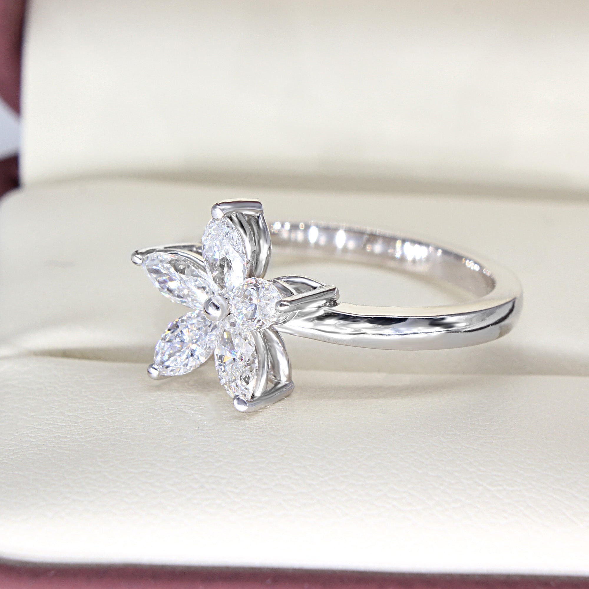 0.75 Carat Marquise Cut Diamond Flower Ring for Women - Elegant Engagement, Wedding, Anniversary Gift Idea