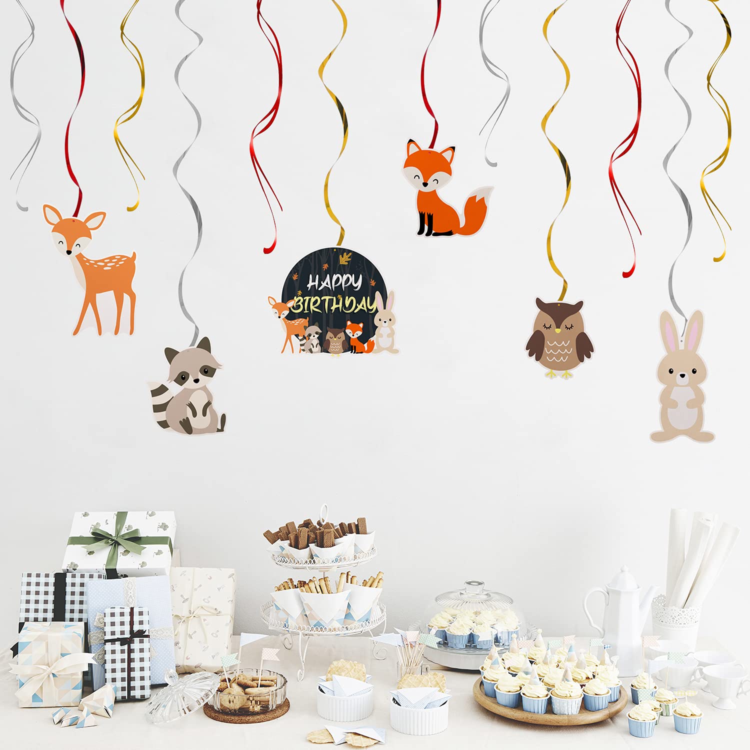 Woodland Creatures Birthday Streamers - 12pcs Jungle Party Decor for Kids