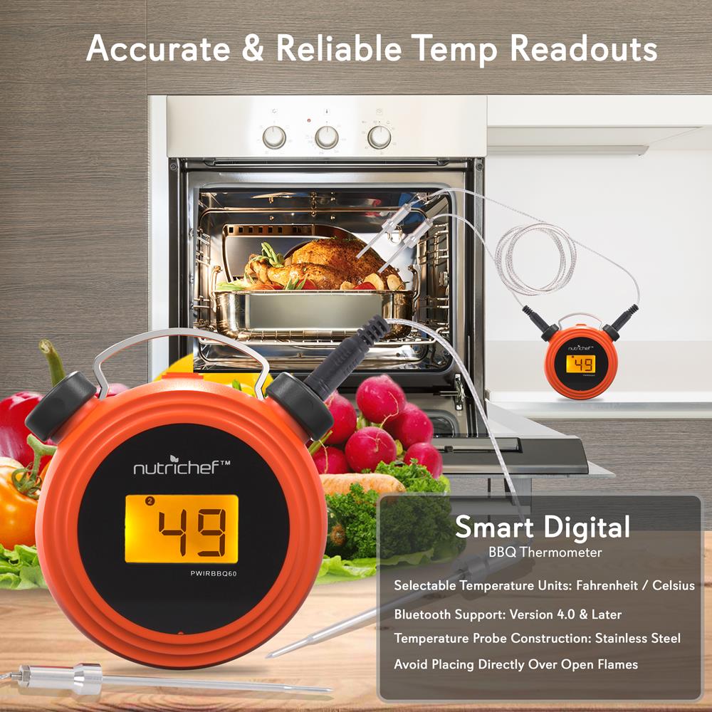 Wireless Bluetooth BBQ Digital Meat Thermometer for Grilling, Smoking, and Cooking - Perfect for Steak, Chicken, and Turkey
