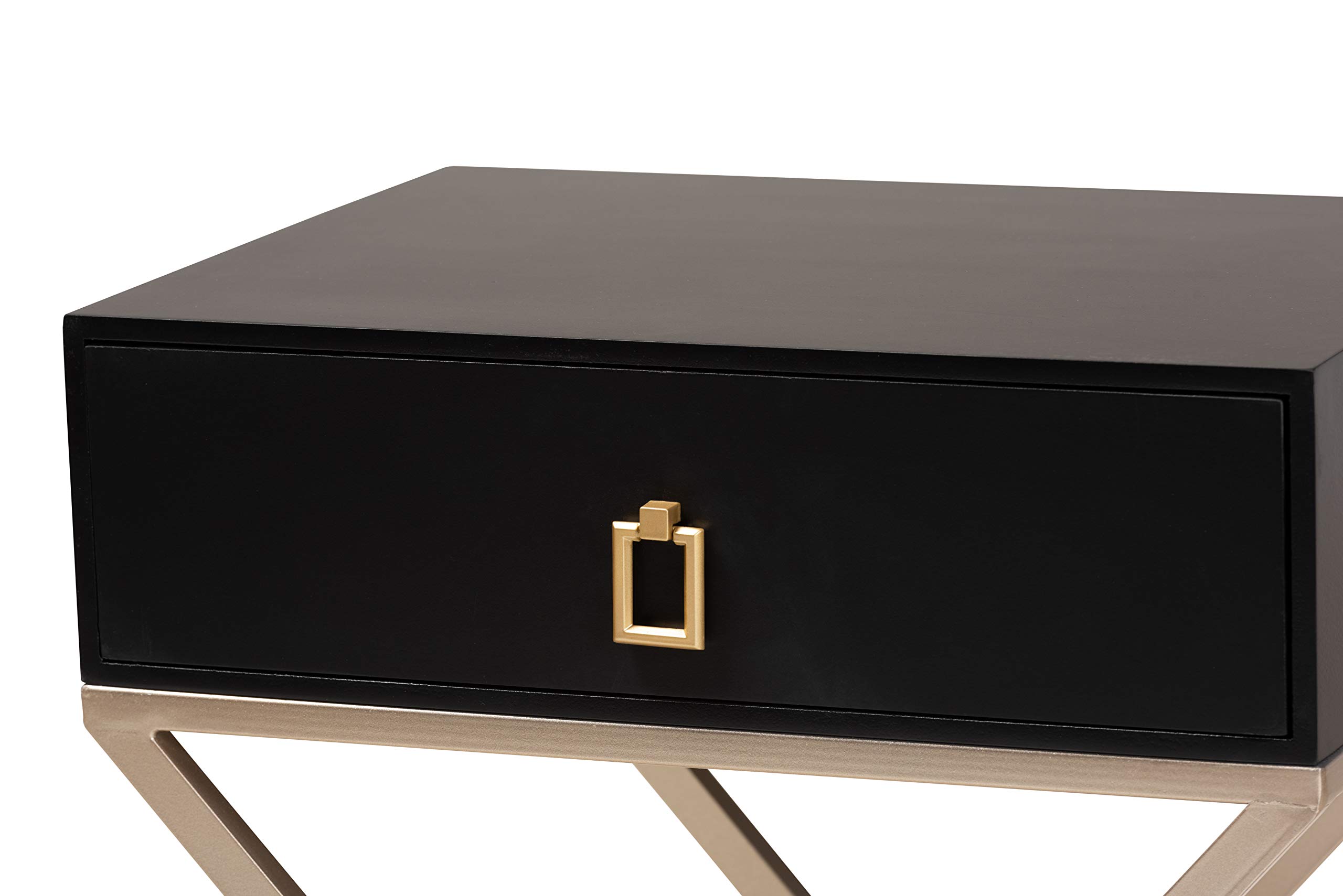 Baxton Studio Modern Nightstand with Drawer - Black, Brass & Gold Finish Bedside Table for Bedroom, Living Room & Guest Room