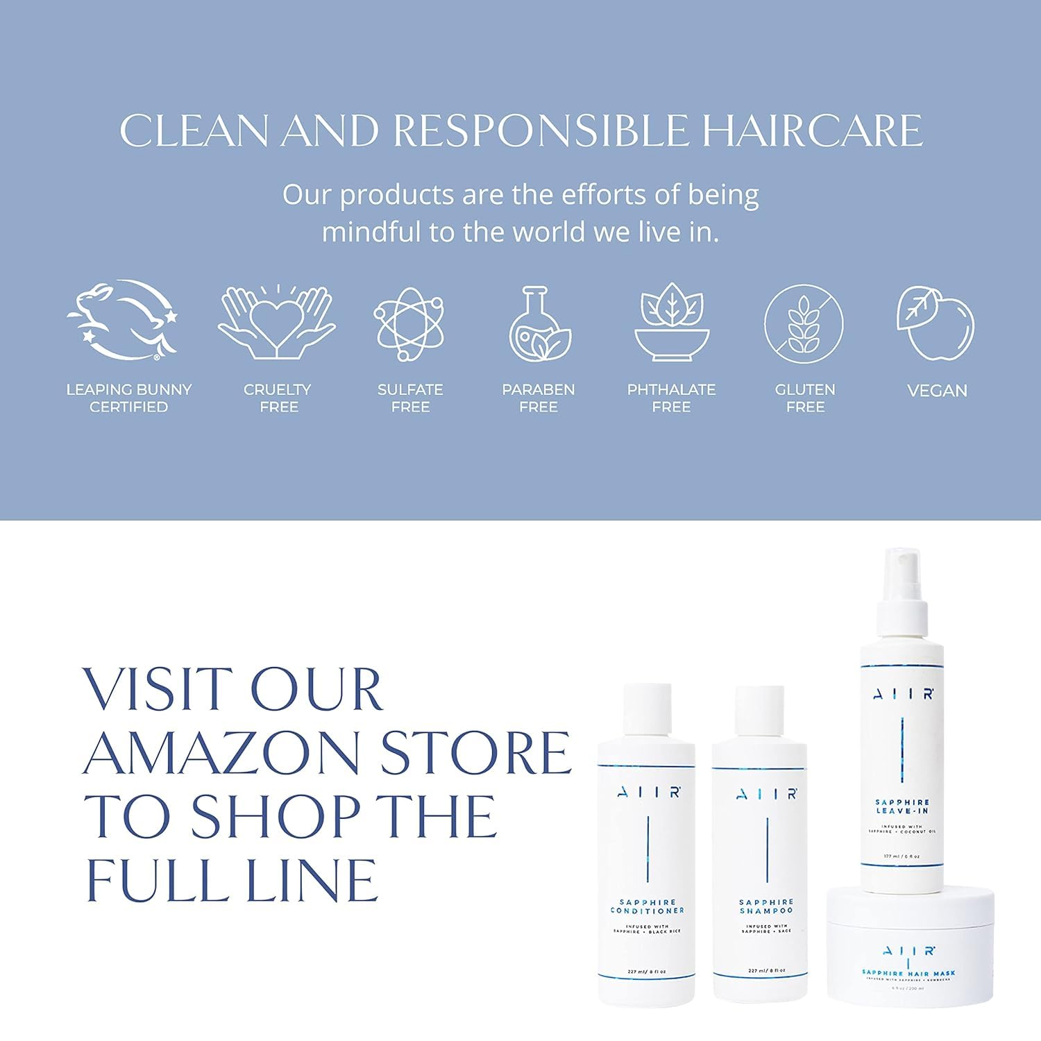**AIIR Sapphire Shampoo & Conditioner Set for Color Treated & Damaged Hair - Sulfate Free, Coconut Oil Infused Hair Repair Bundle with Leave-In Treatment for Stronger, Healthier & Shinier Hair - Perfect for Daily Hair Care & Salon-Quality Results at Home**