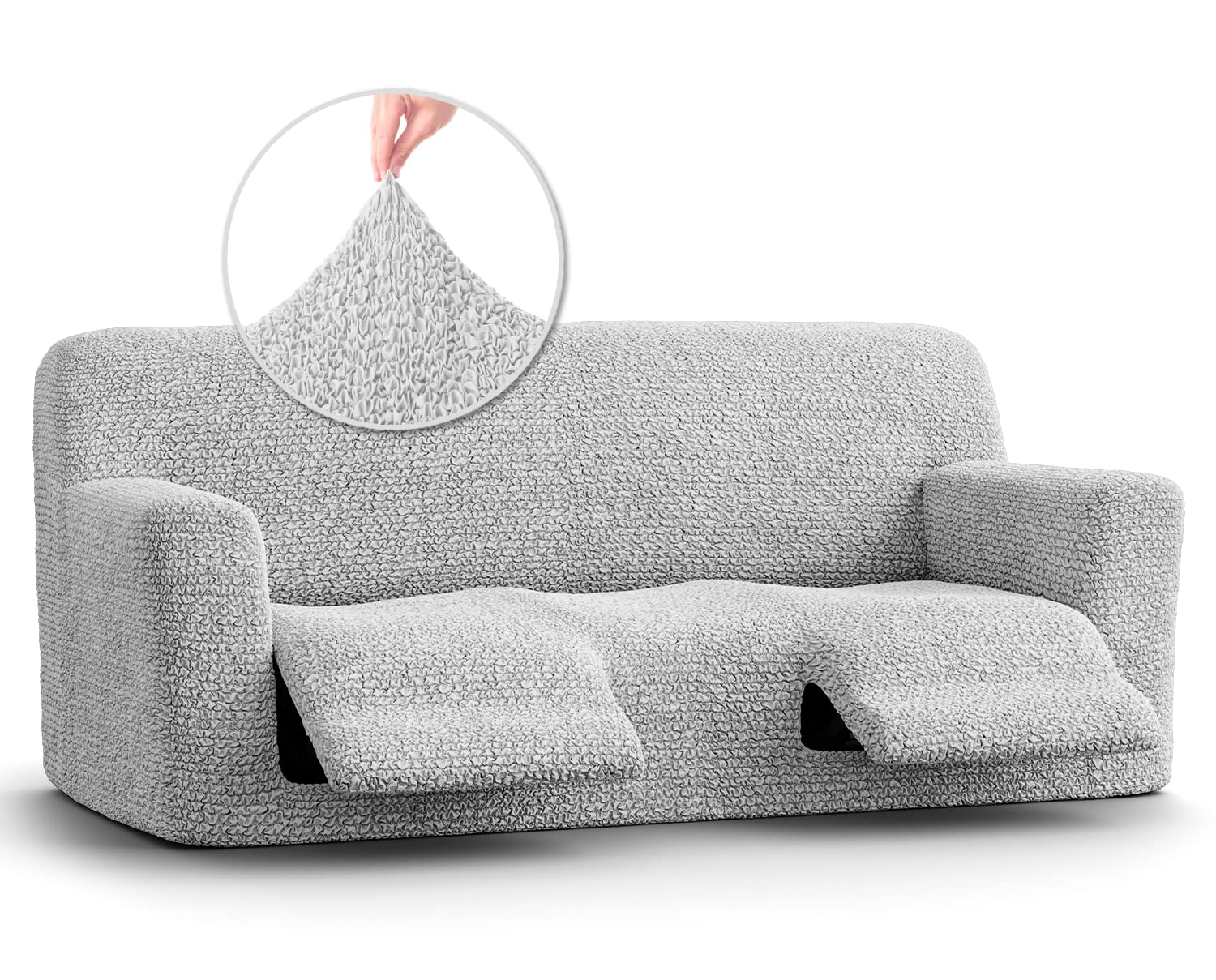 PAULATO BY GA.I.CO. Recliner Sofa Cover - Stretchable 1-Piece Slipcover for Reclining Couches - Soft Polyester Fabric Furniture Protector - Microfiber Collection - Light Grey - Perfect for Living Room, Home Theater & Office Use