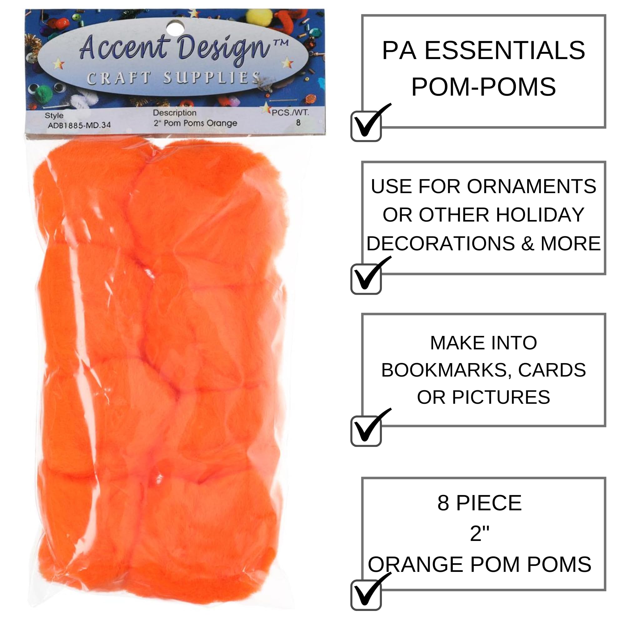 PA Essentials Orange Pom Poms - Bulk Craft Supplies for DIY Projects, Party Decorations, and Classroom Activities