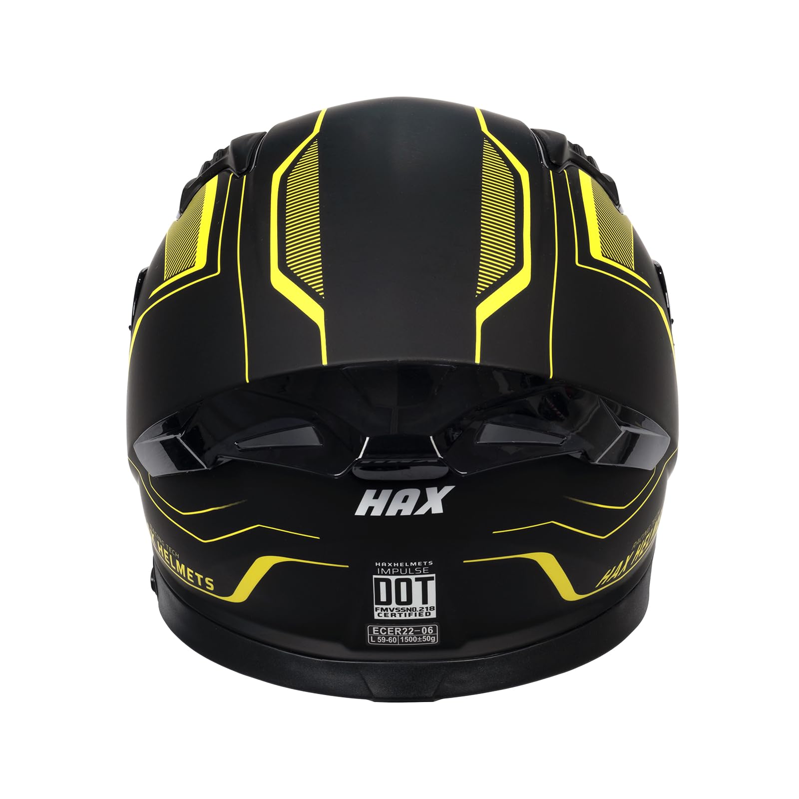 HAX Full Face Motorcycle Helmet DOT Approved - Lightweight Dual Rear Wing Street Bike Helmet for Adults with Pinlock Ready (Impulse Blade Yellow, Large) - Perfect for Urban Commuting & Highway Riding